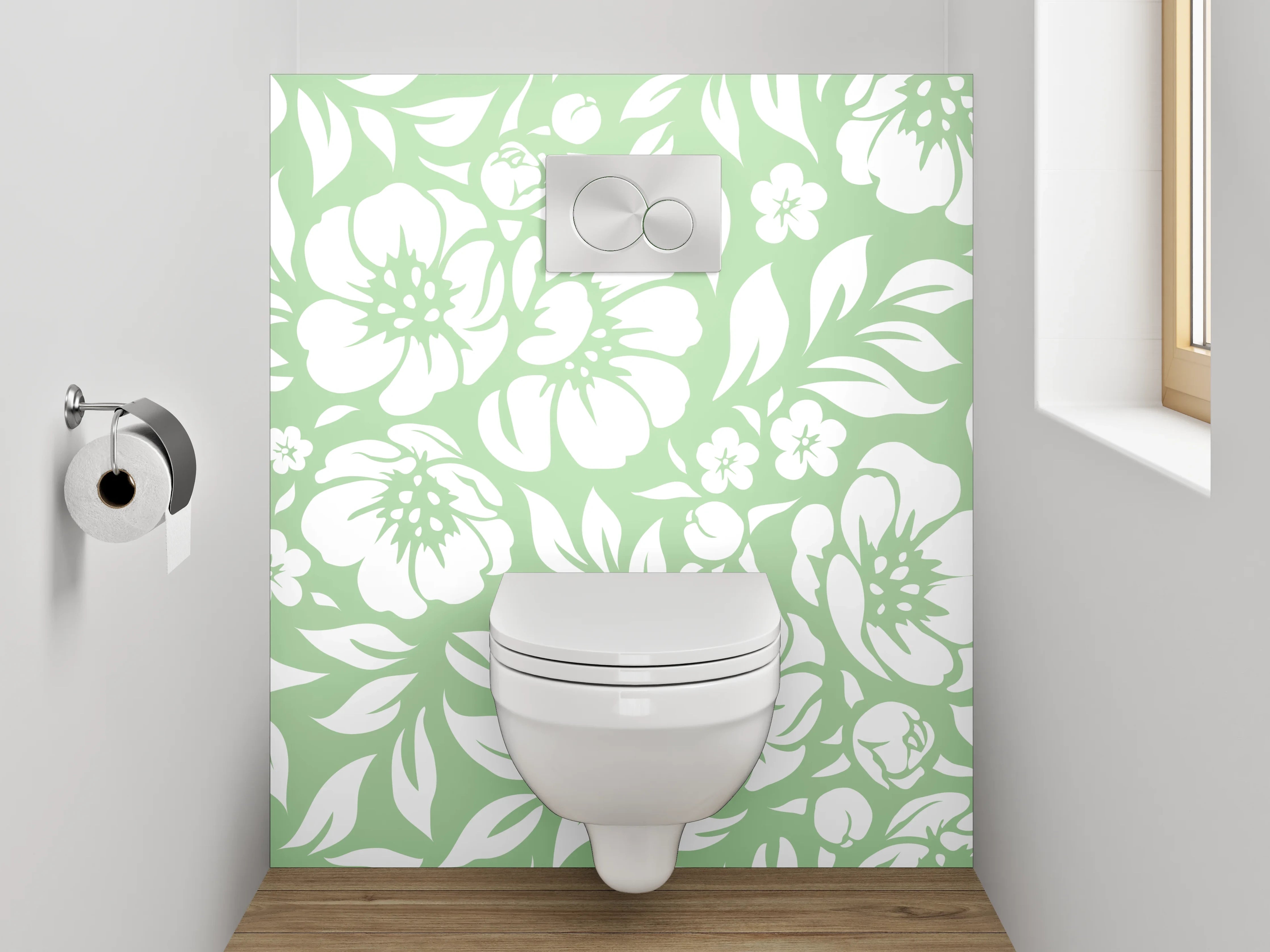 WC-Rückwand - Florales Muster Grün Weiß