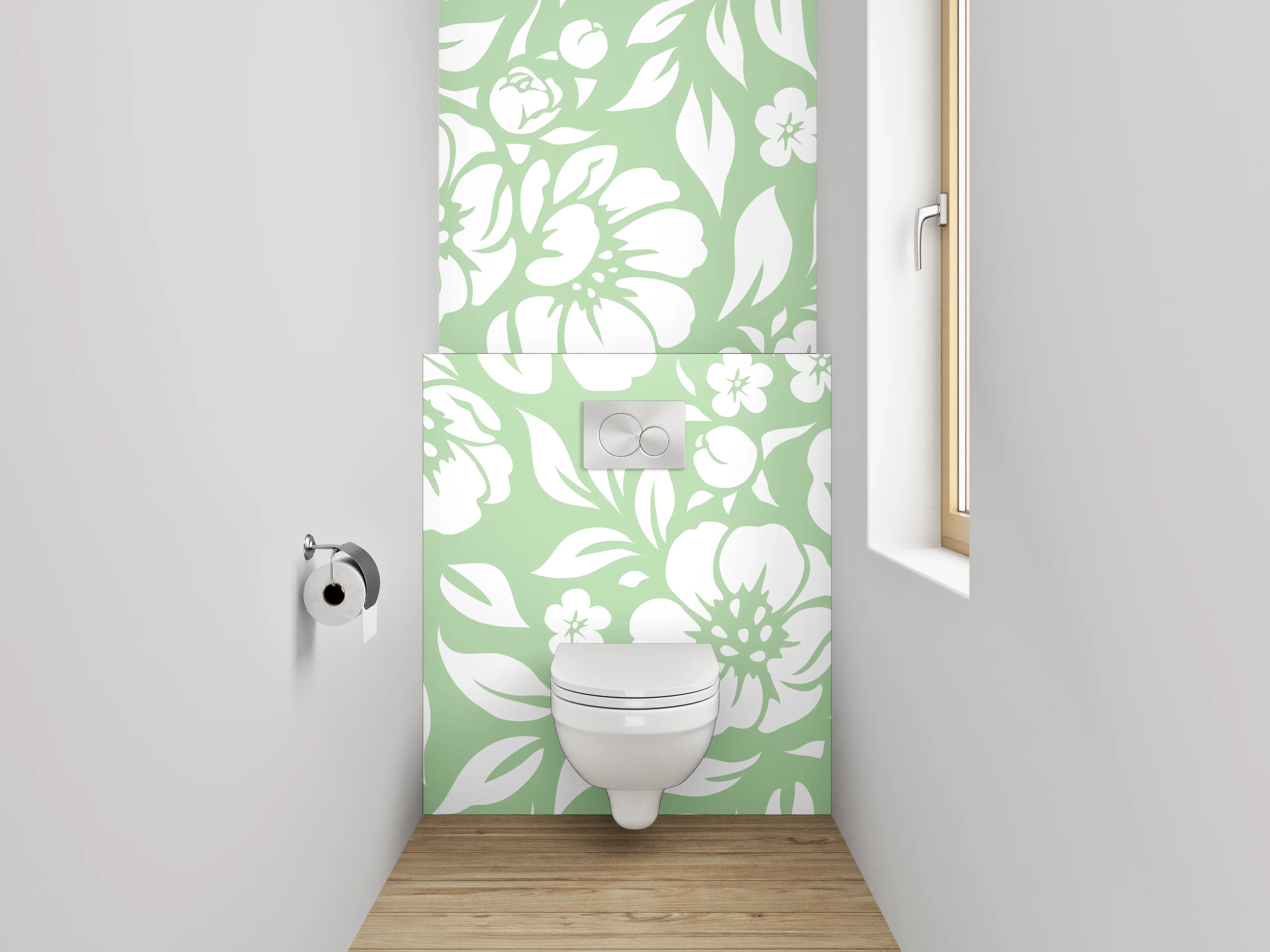 WC-Rückwand - Florales Muster Grün Weiß