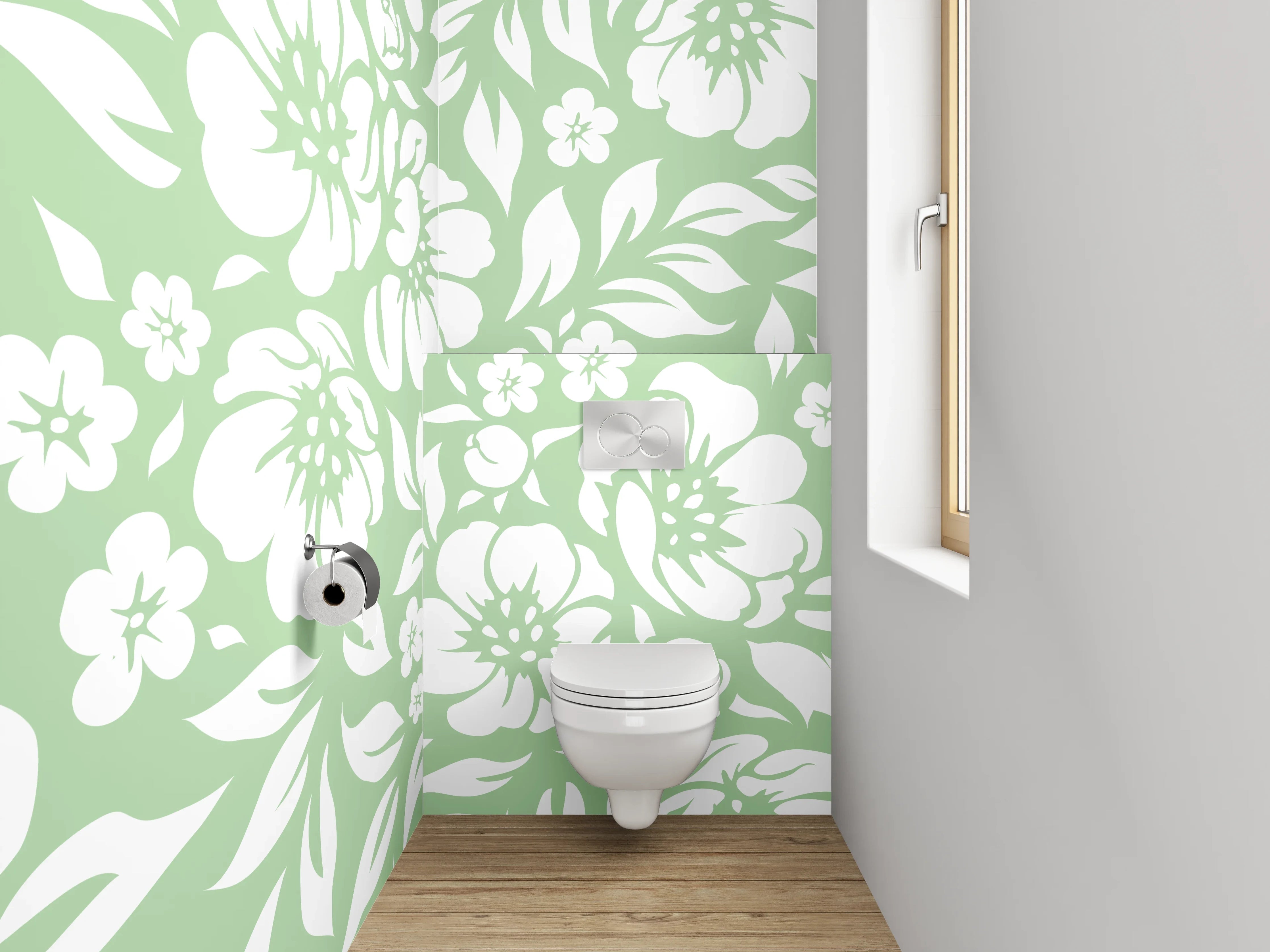 WC-Rückwand - Florales Muster Grün Weiß