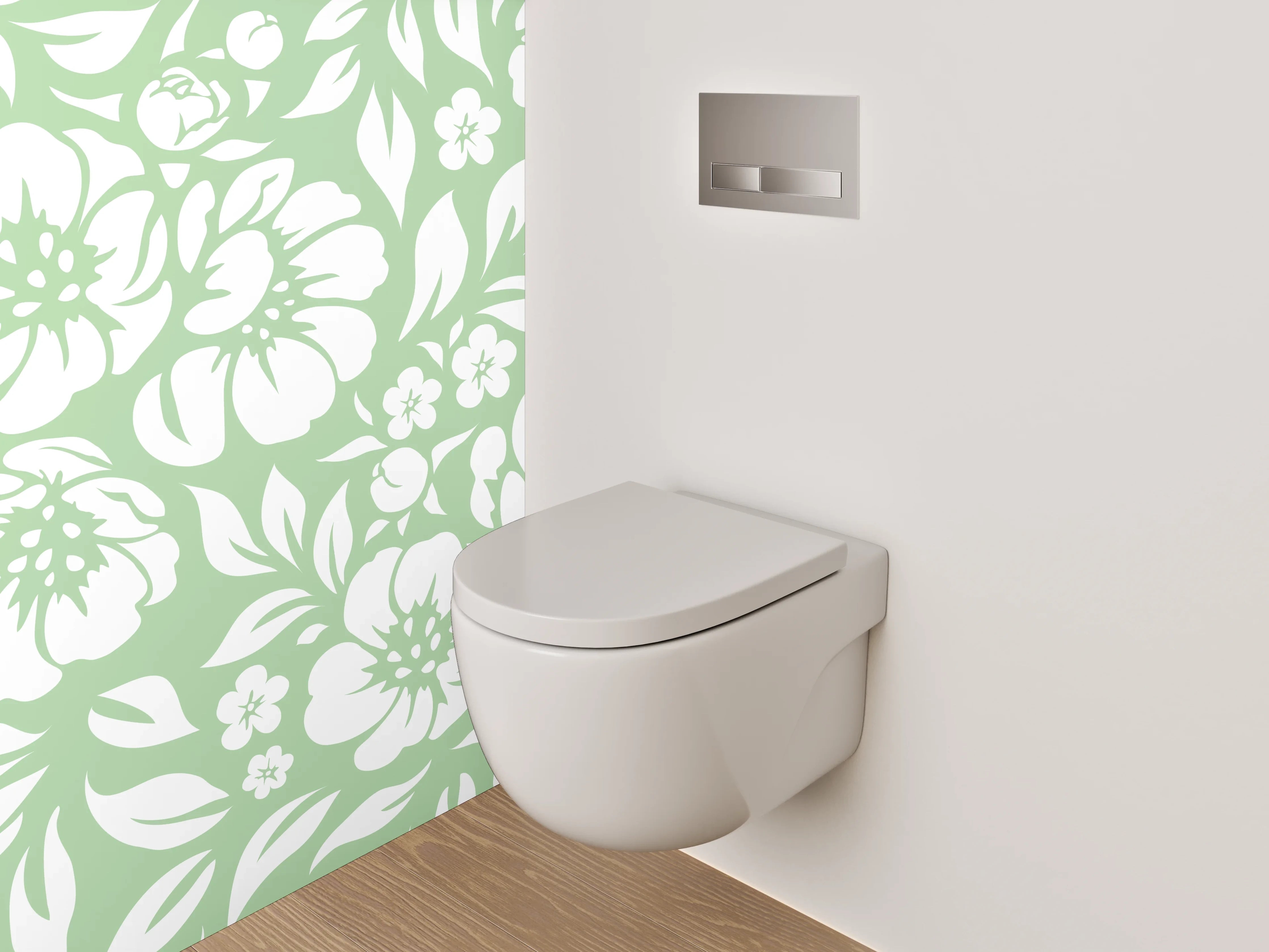 WC-Rückwand - Florales Muster Grün Weiß