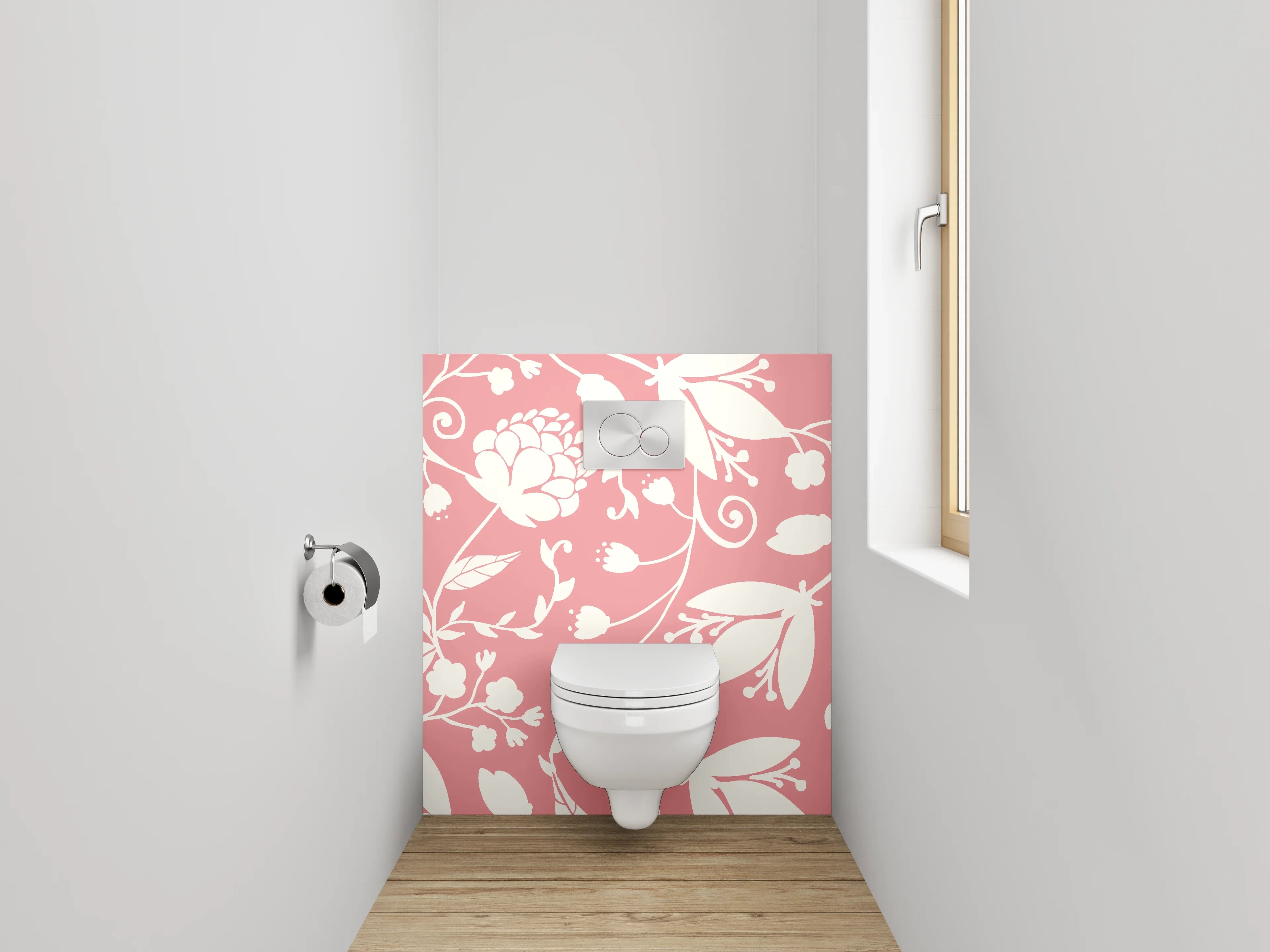 WC-Rückwand - Florales Muster Rosa Weiß Deko