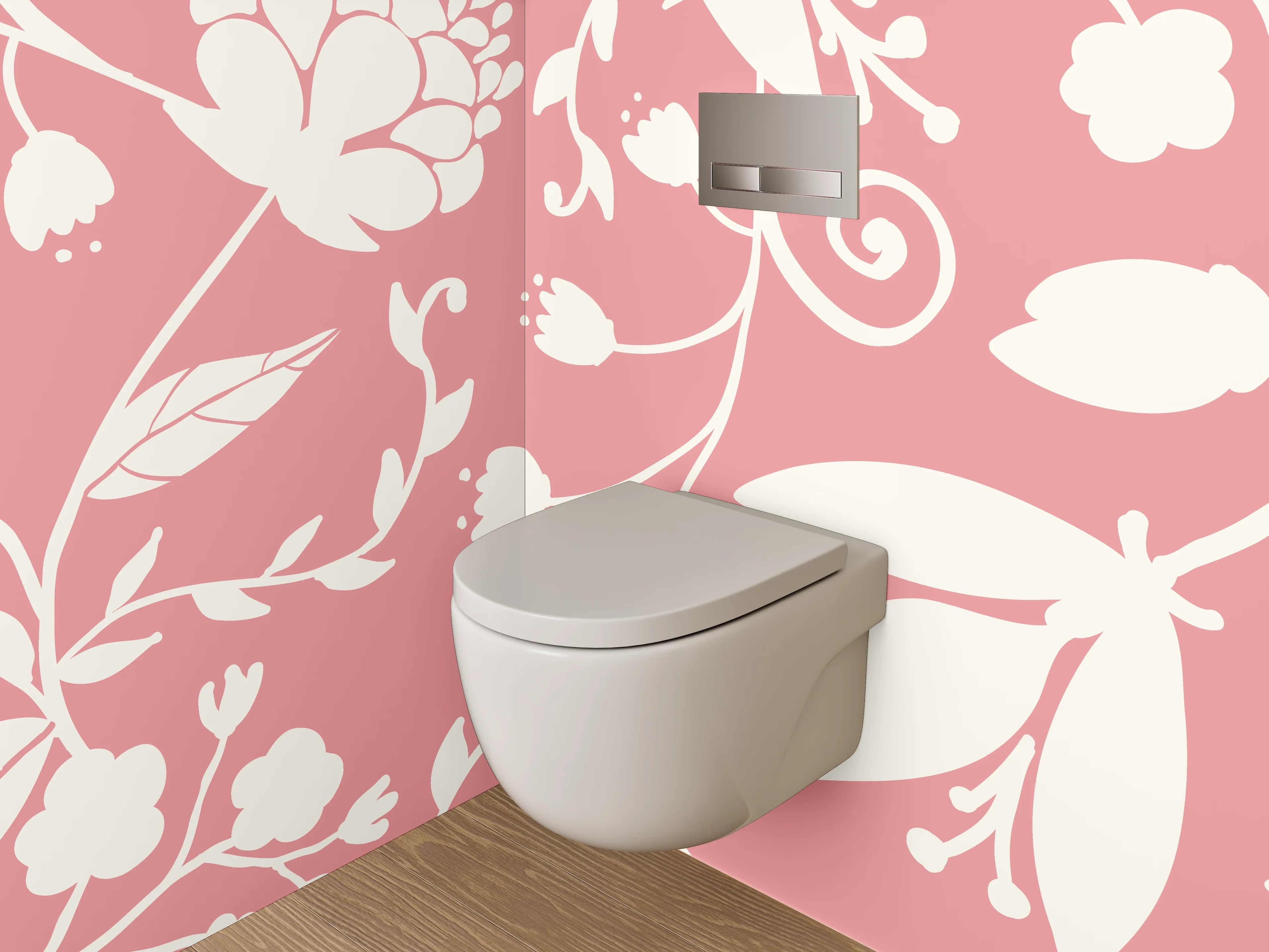 WC-Rückwand - Florales Muster Rosa Weiß Deko