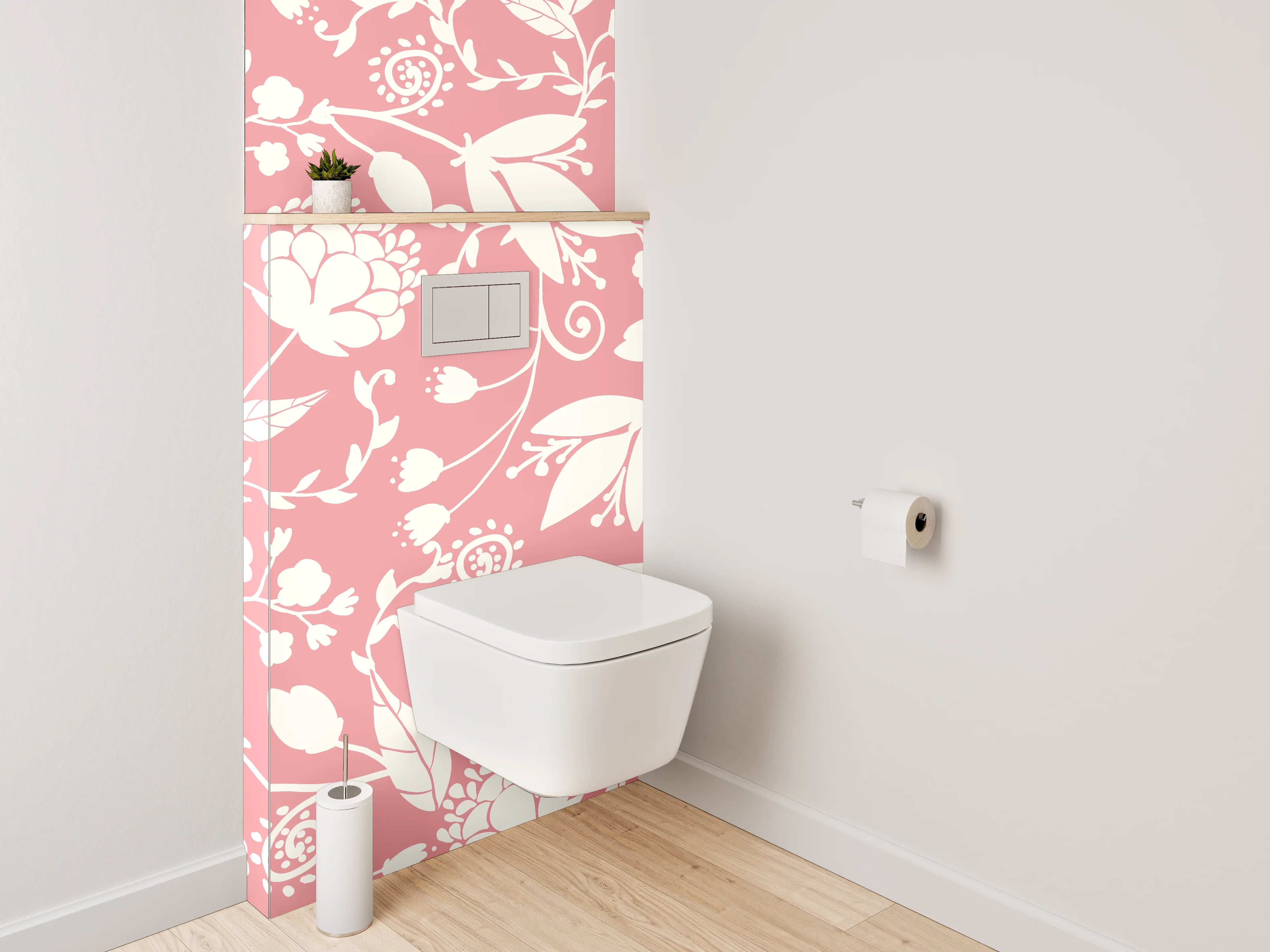 WC-Rückwand - Florales Muster Rosa Weiß Deko