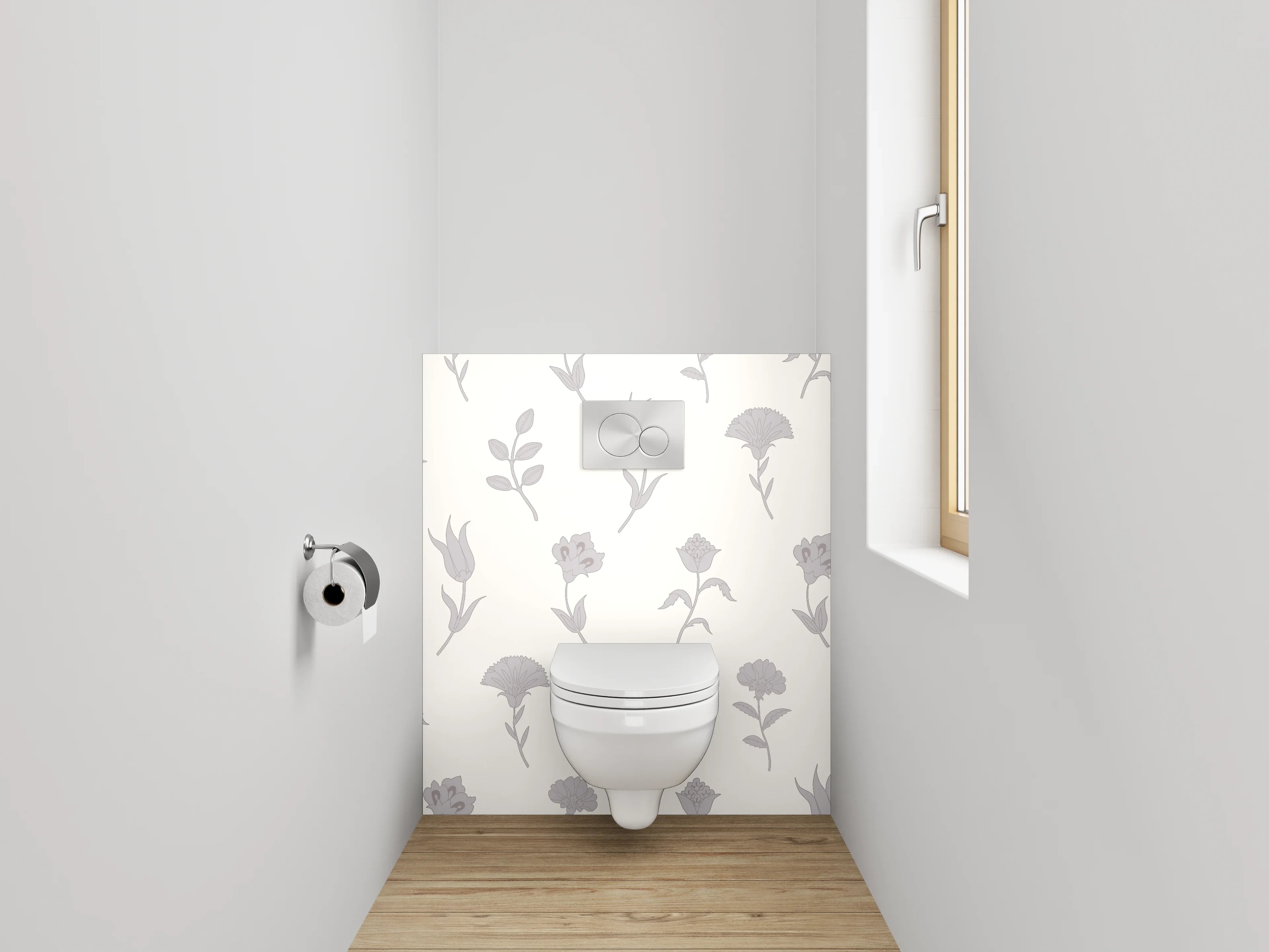WC-Rückwand - Florales Muster Weiß Grau