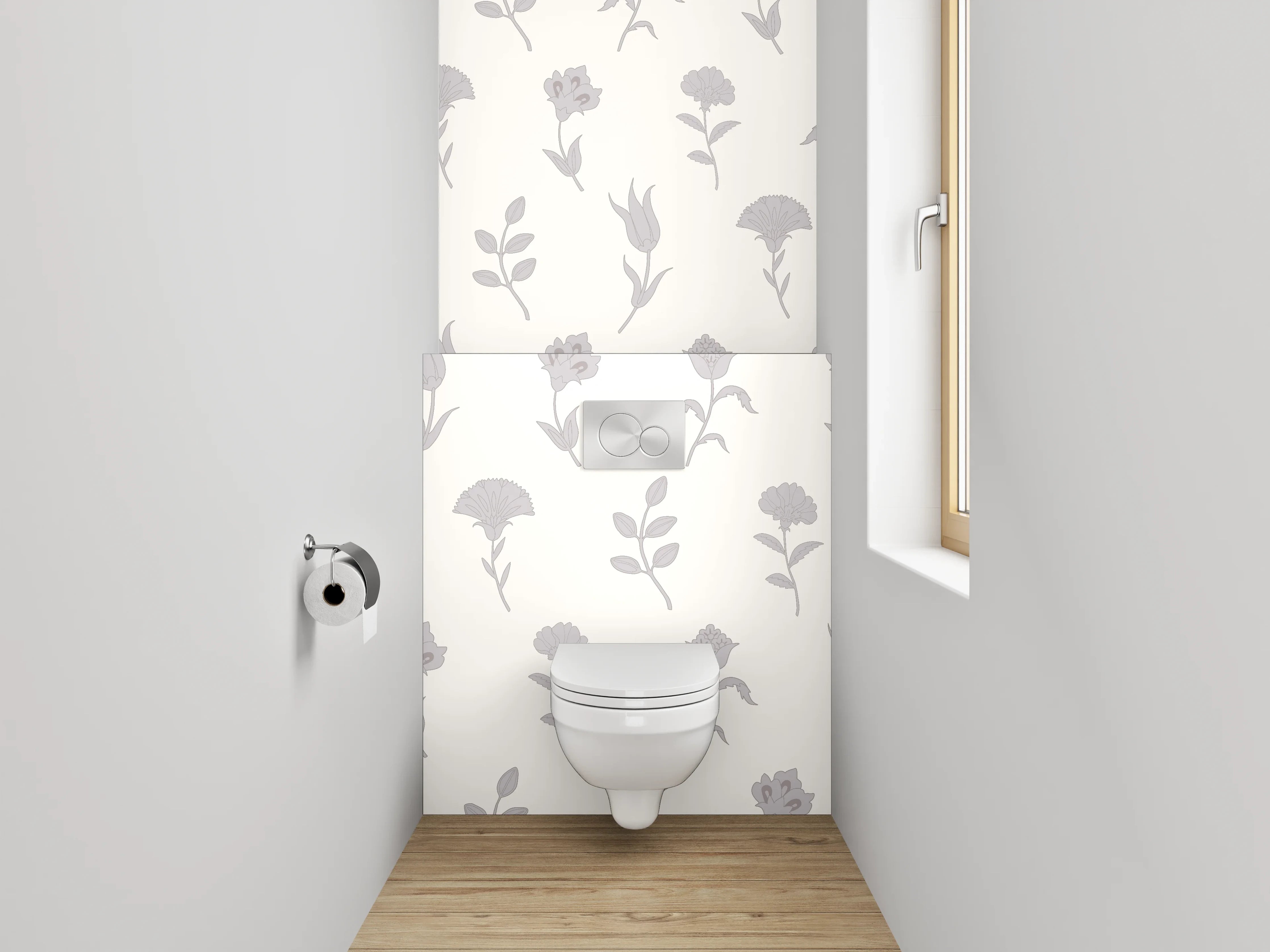 WC-Rückwand - Florales Muster Weiß Grau