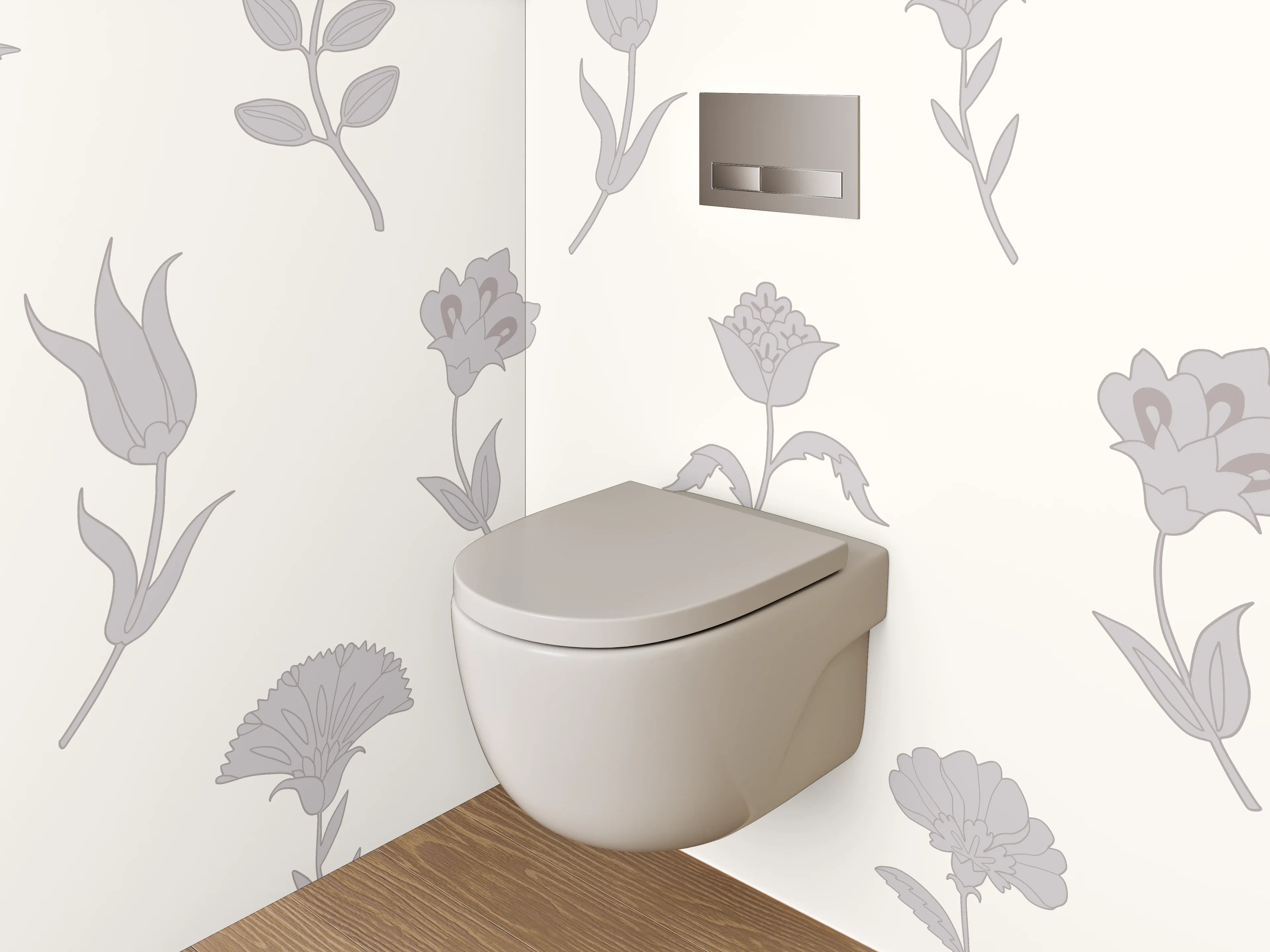 WC-Rückwand - Florales Muster Weiß Grau