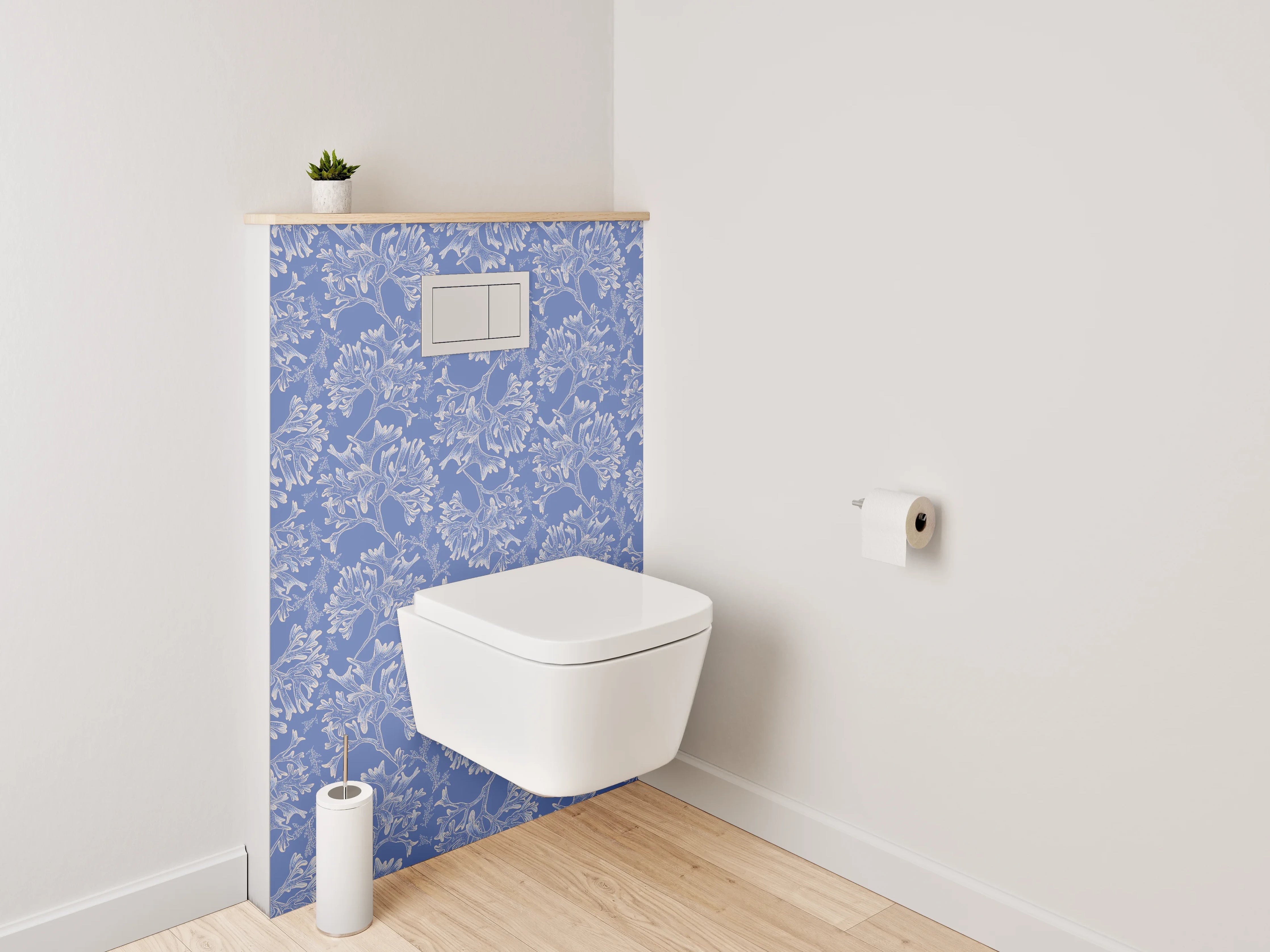 WC-Rückwand - Florales Muster auf Blau – Eleganz pur
