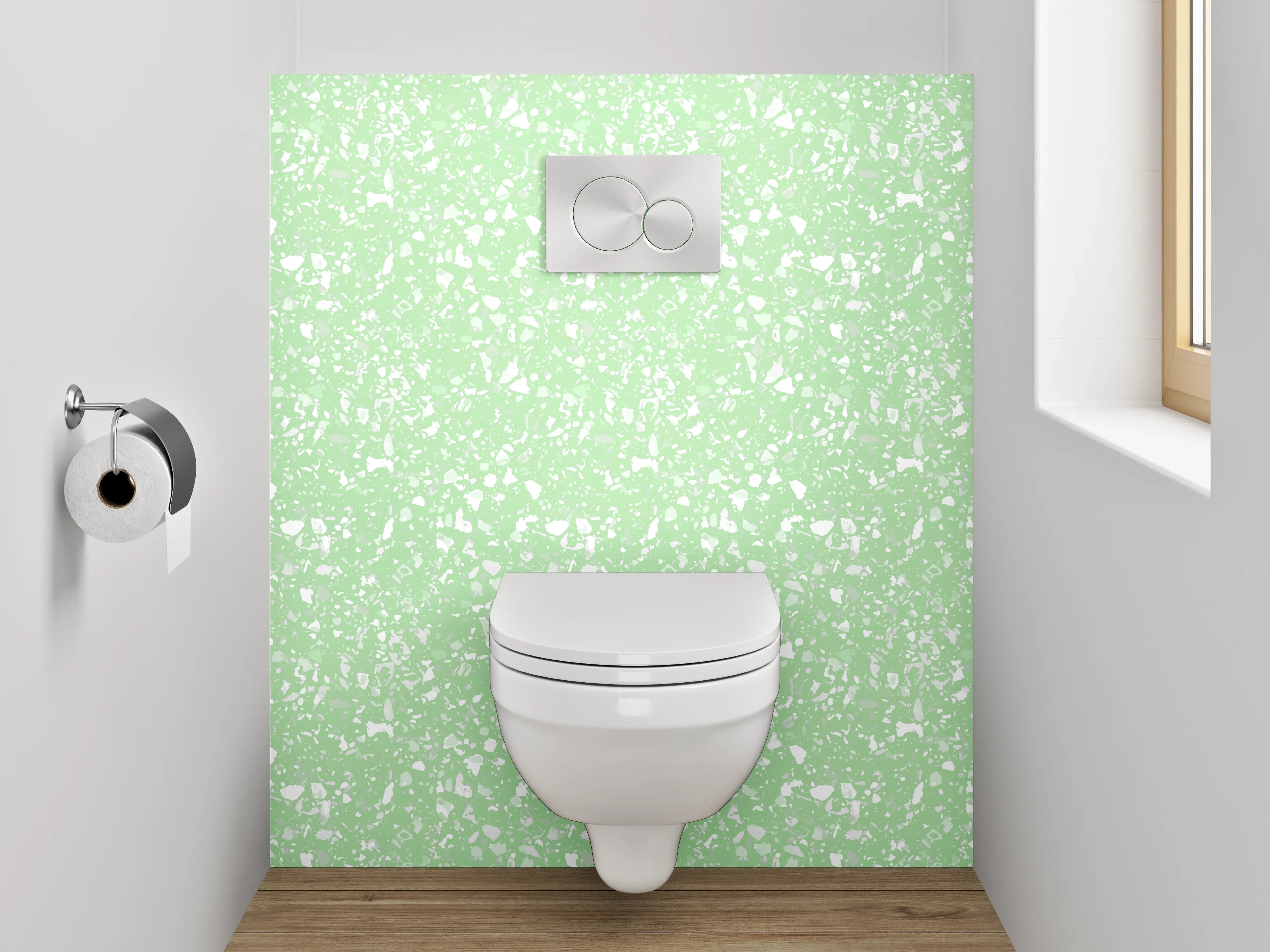 WC-Rückwand - Florales Muster auf Grün – Frühlingsfrisch
