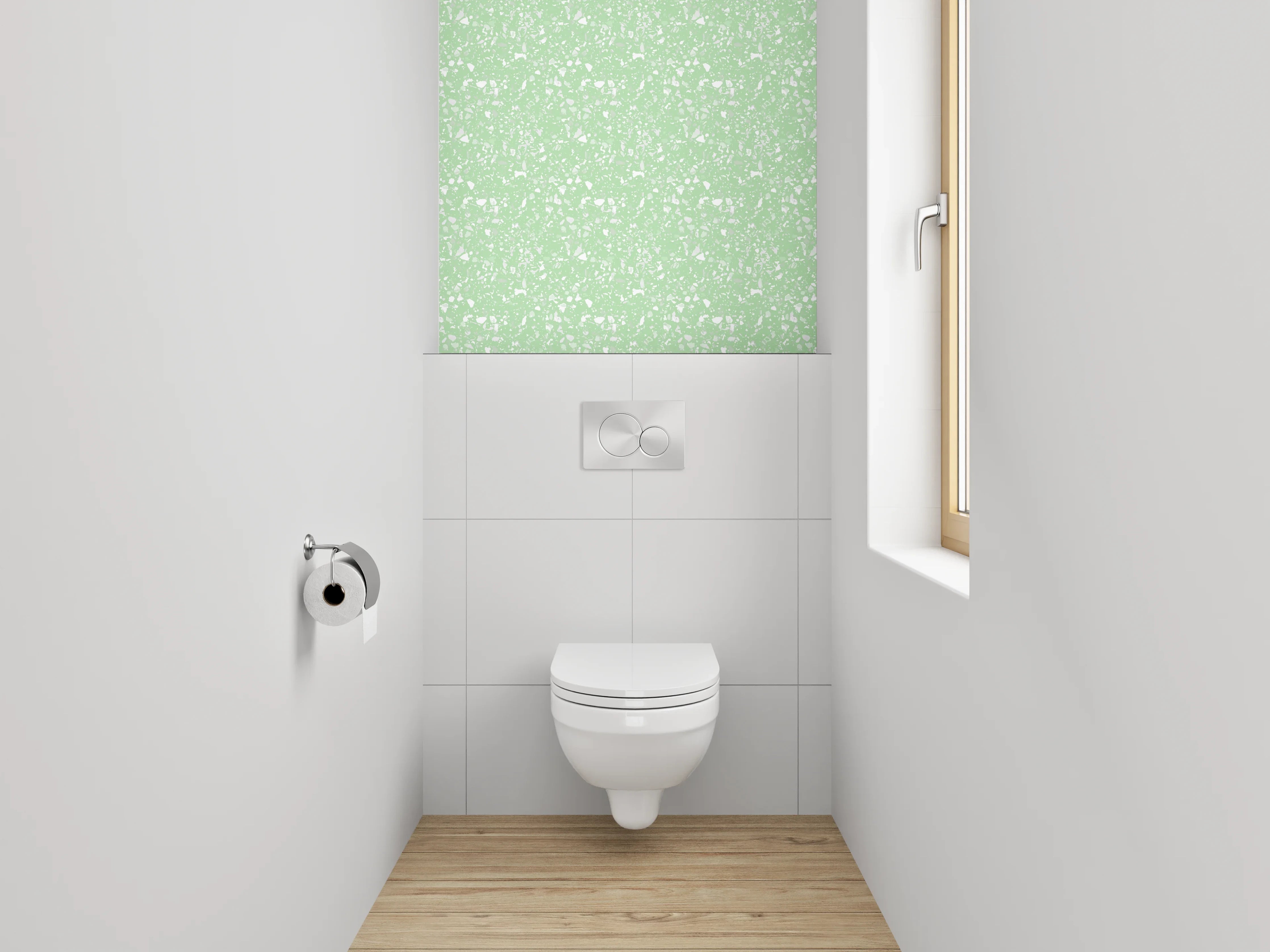 WC-Rückwand - Florales Muster auf Grün – Frühlingsfrisch