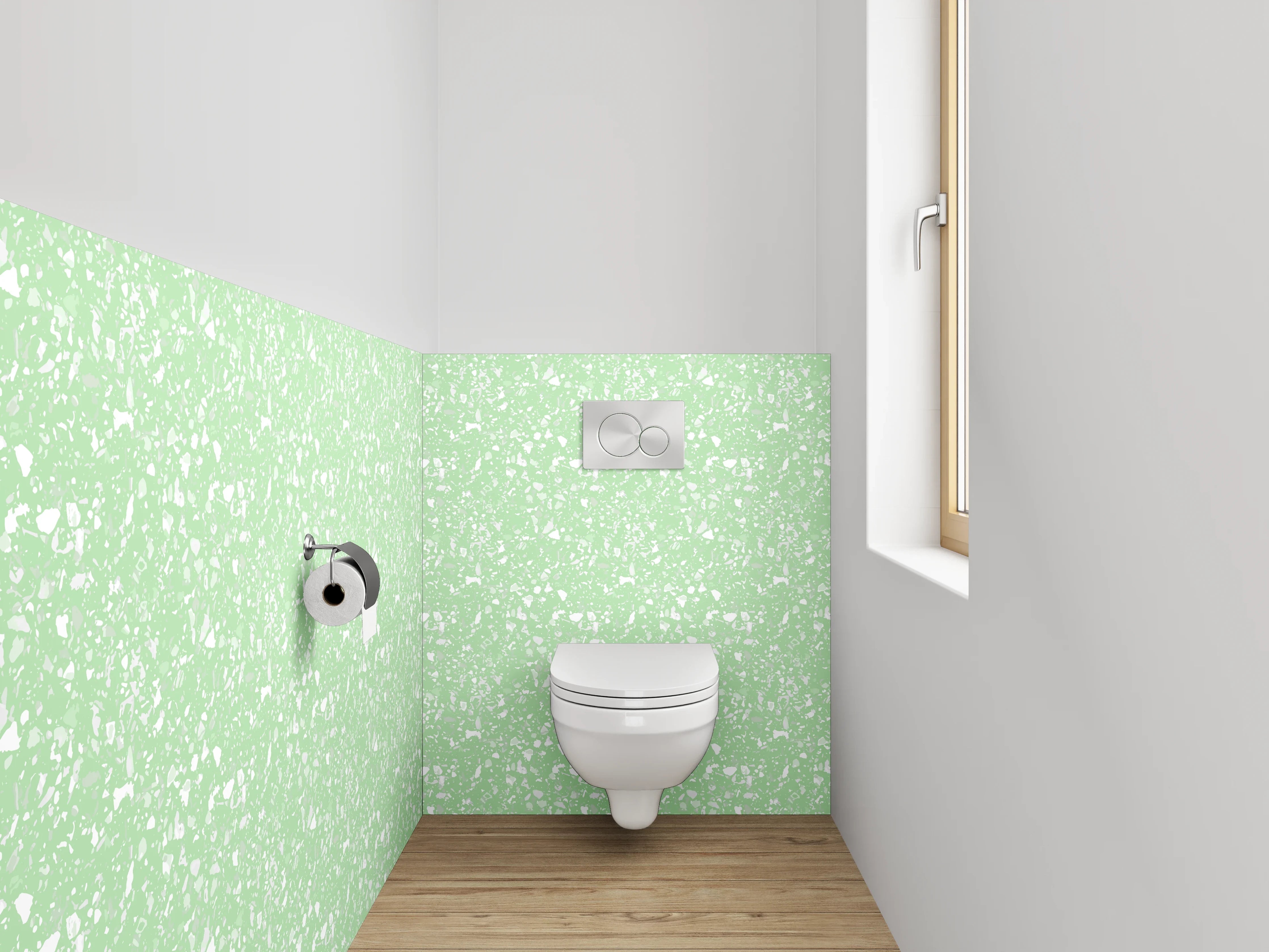 WC-Rückwand - Florales Muster auf Grün – Frühlingsfrisch
