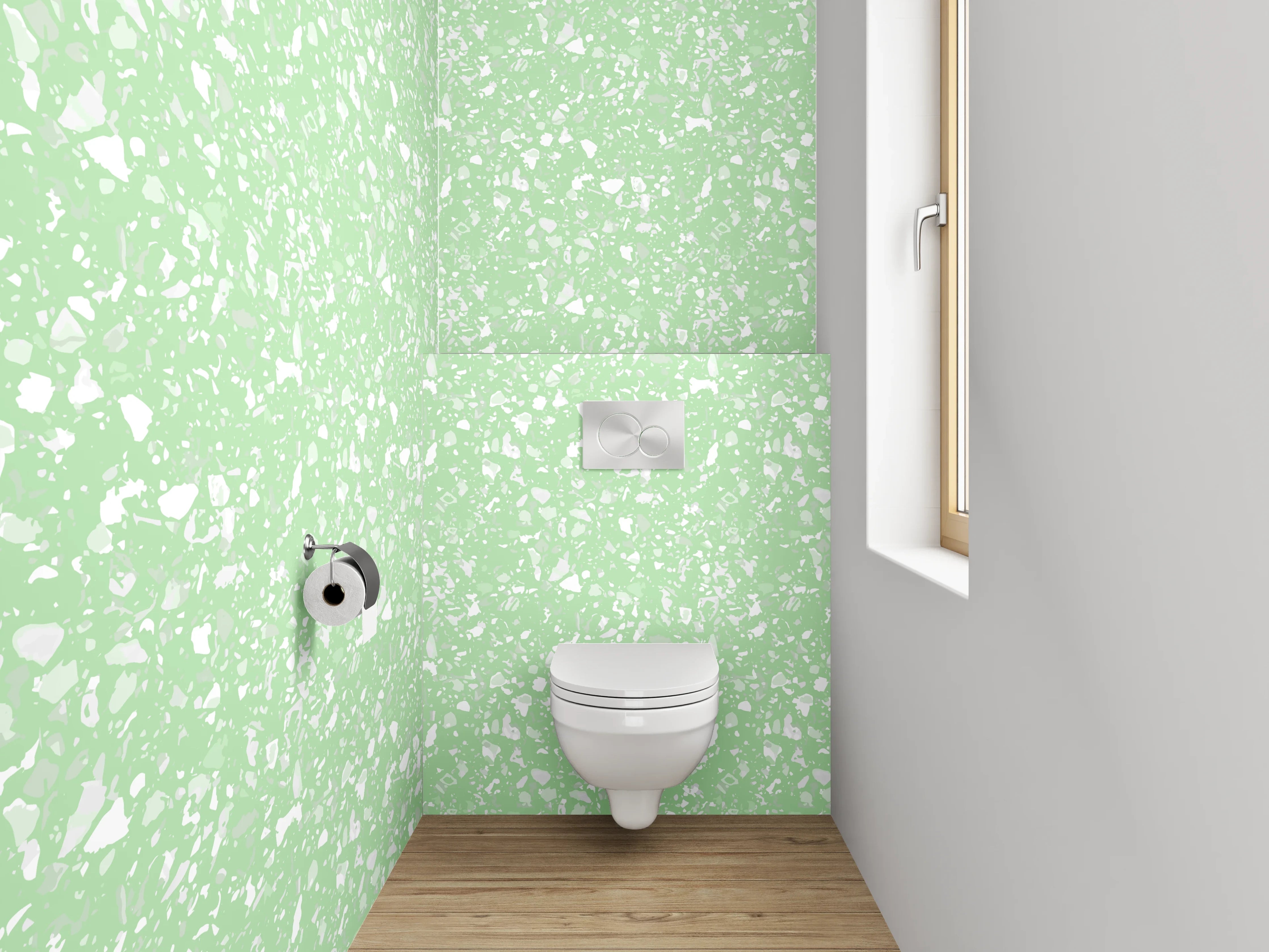 WC-Rückwand - Florales Muster auf Grün – Frühlingsfrisch