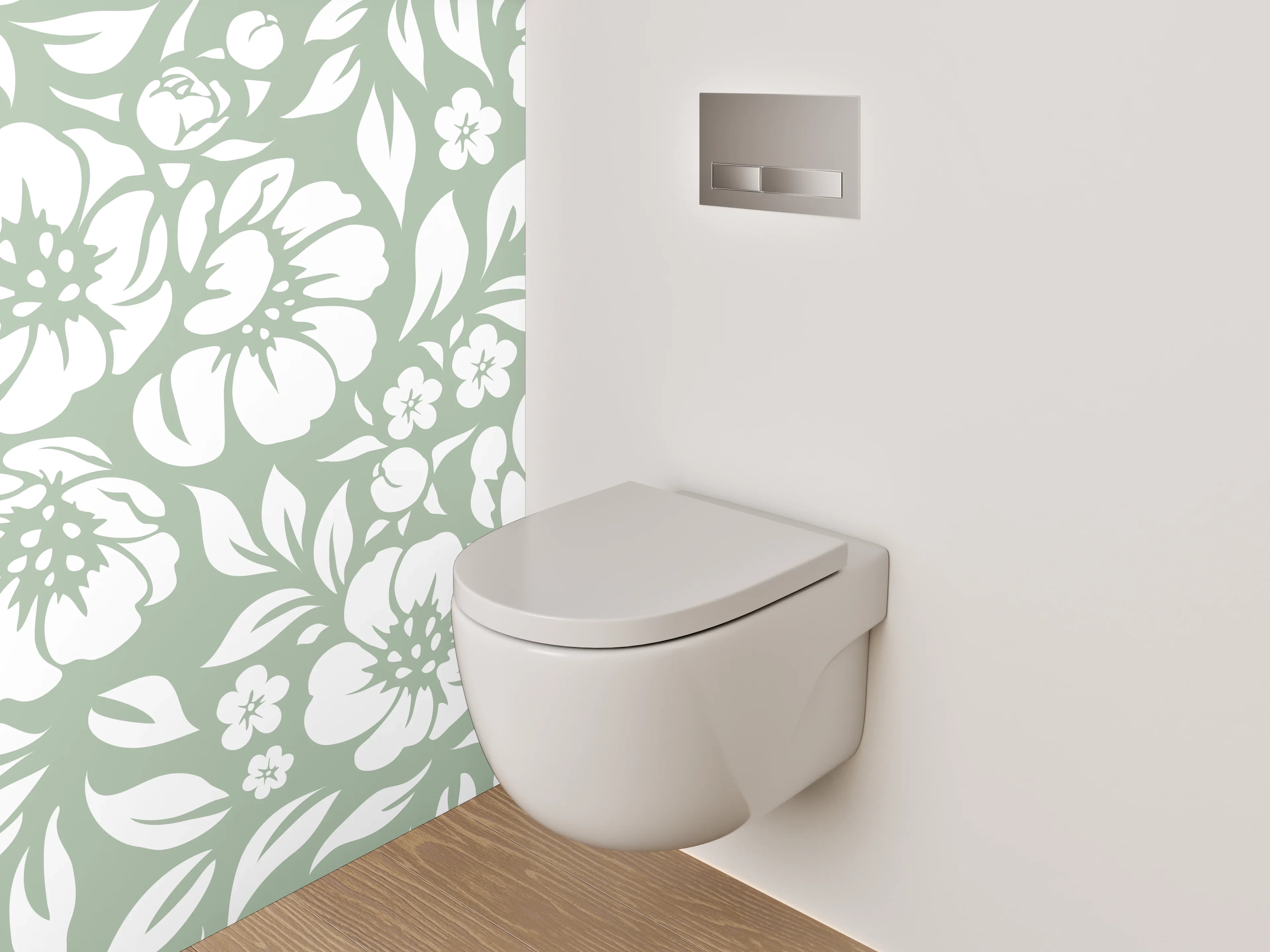 WC-Rückwand - Florales Muster grün-weiß Wanddesign