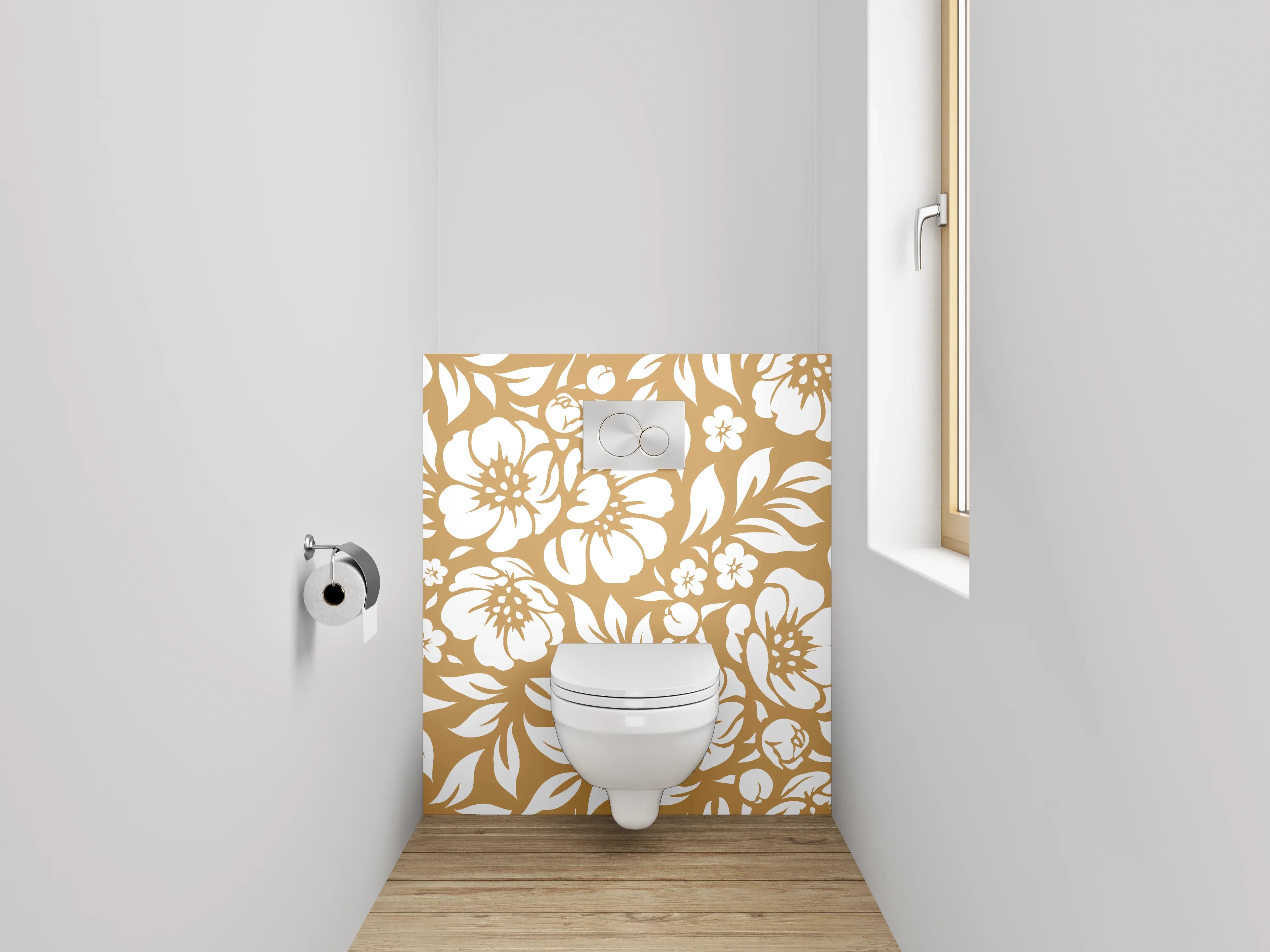 WC-Rückwand - Florales Muster in Beige und Weiß