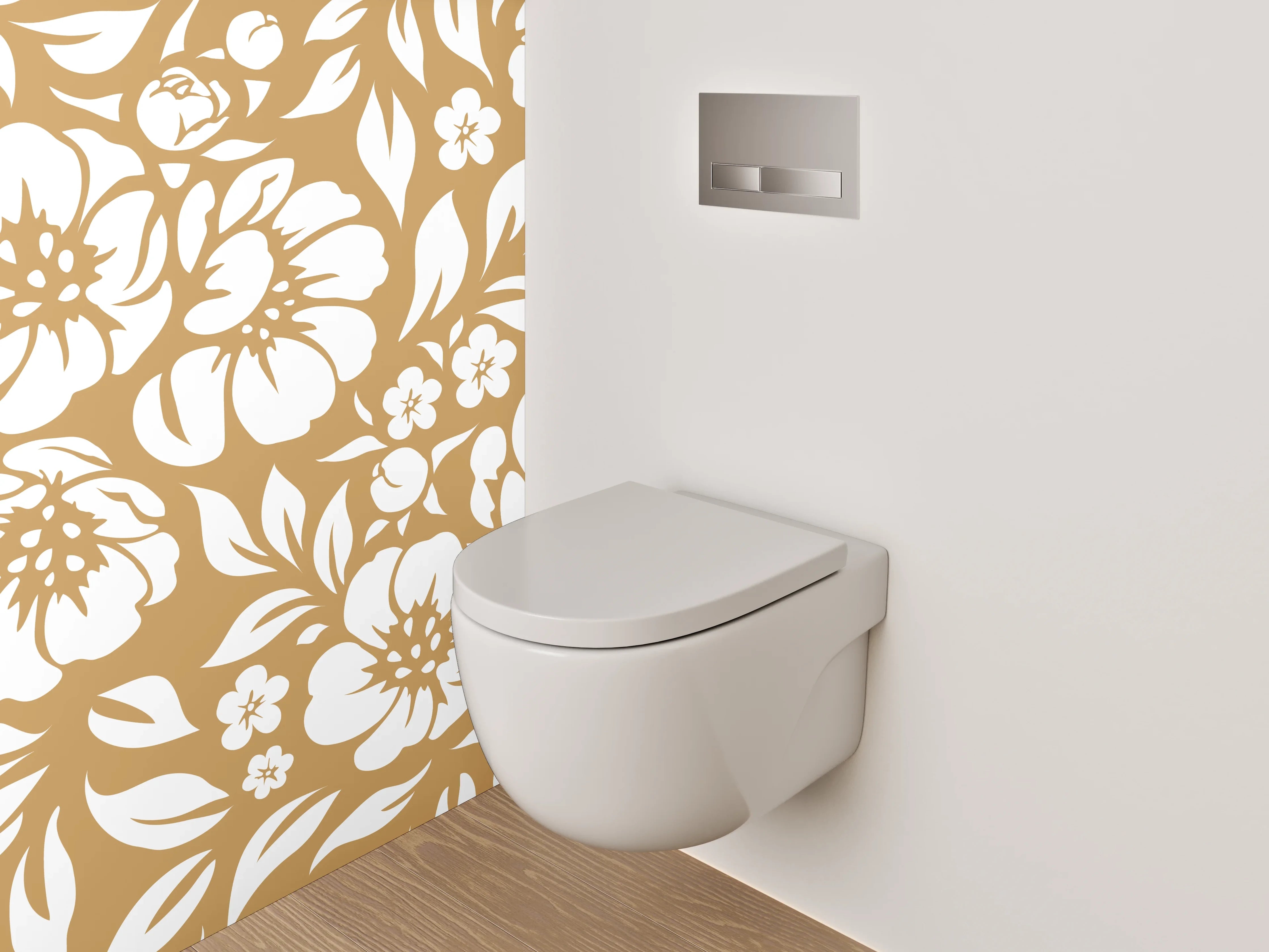 WC-Rückwand - Florales Muster in Beige und Weiß