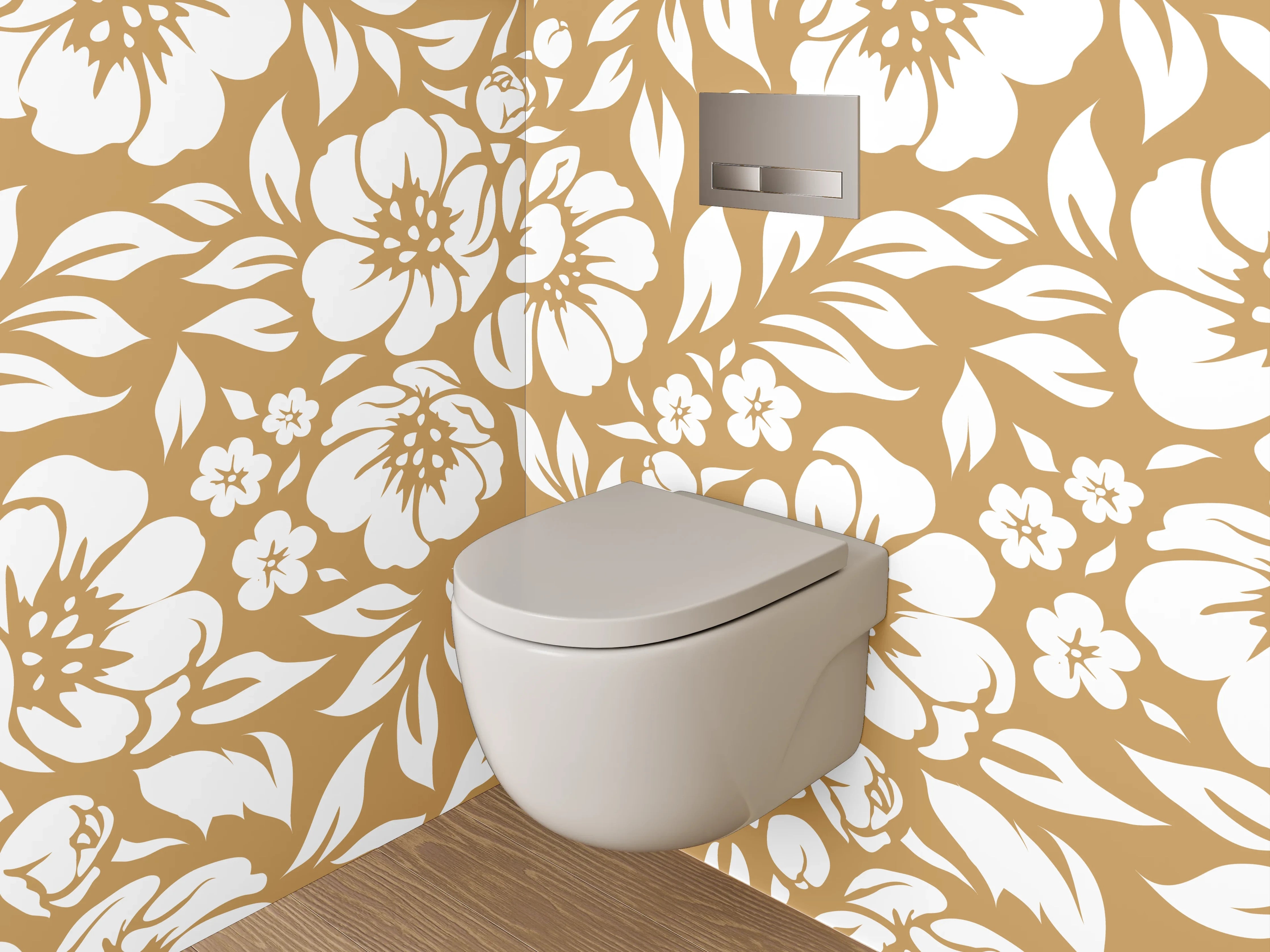 WC-Rückwand - Florales Muster in Beige und Weiß