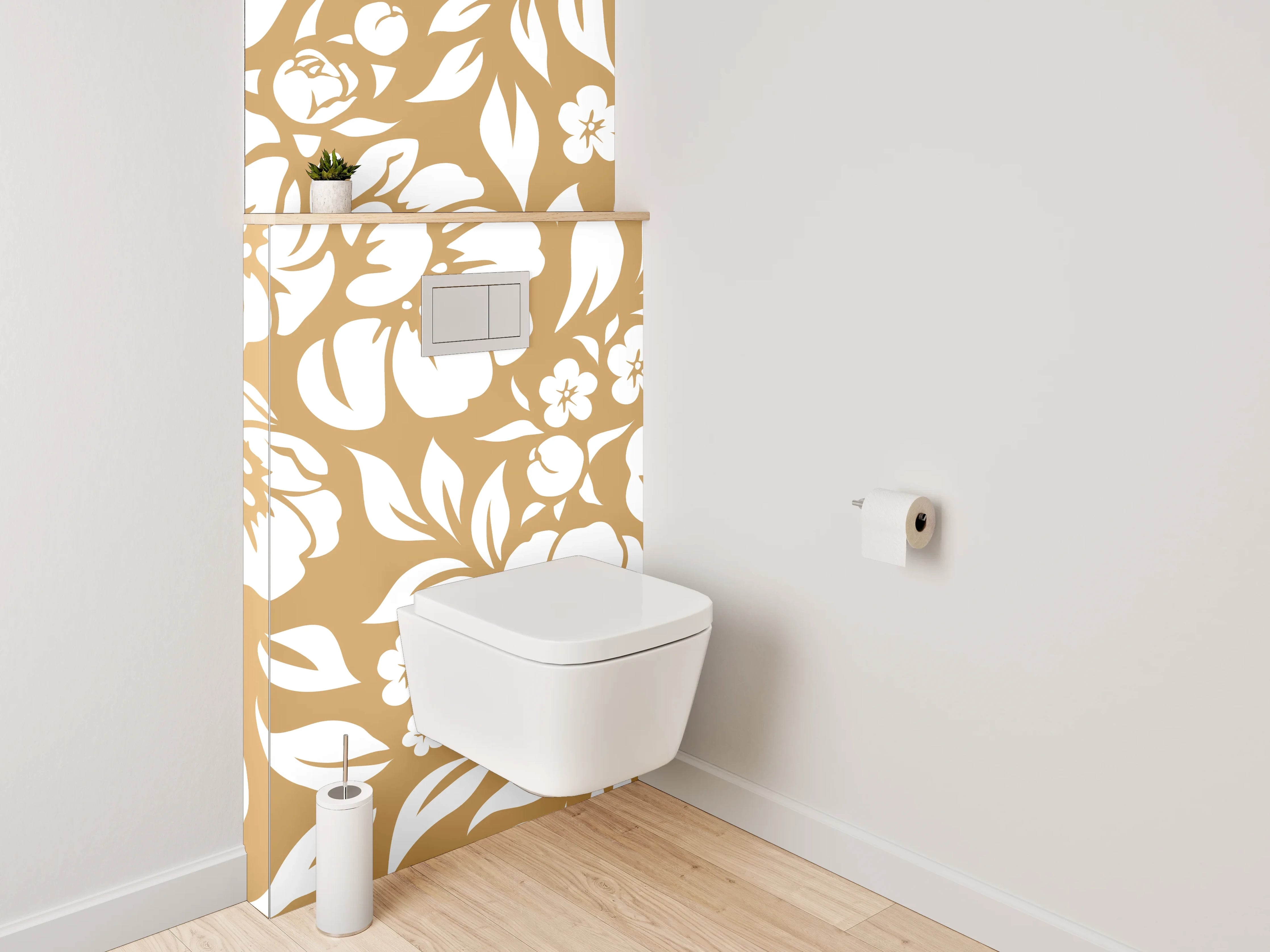 WC-Rückwand - Florales Muster in Beige und Weiß