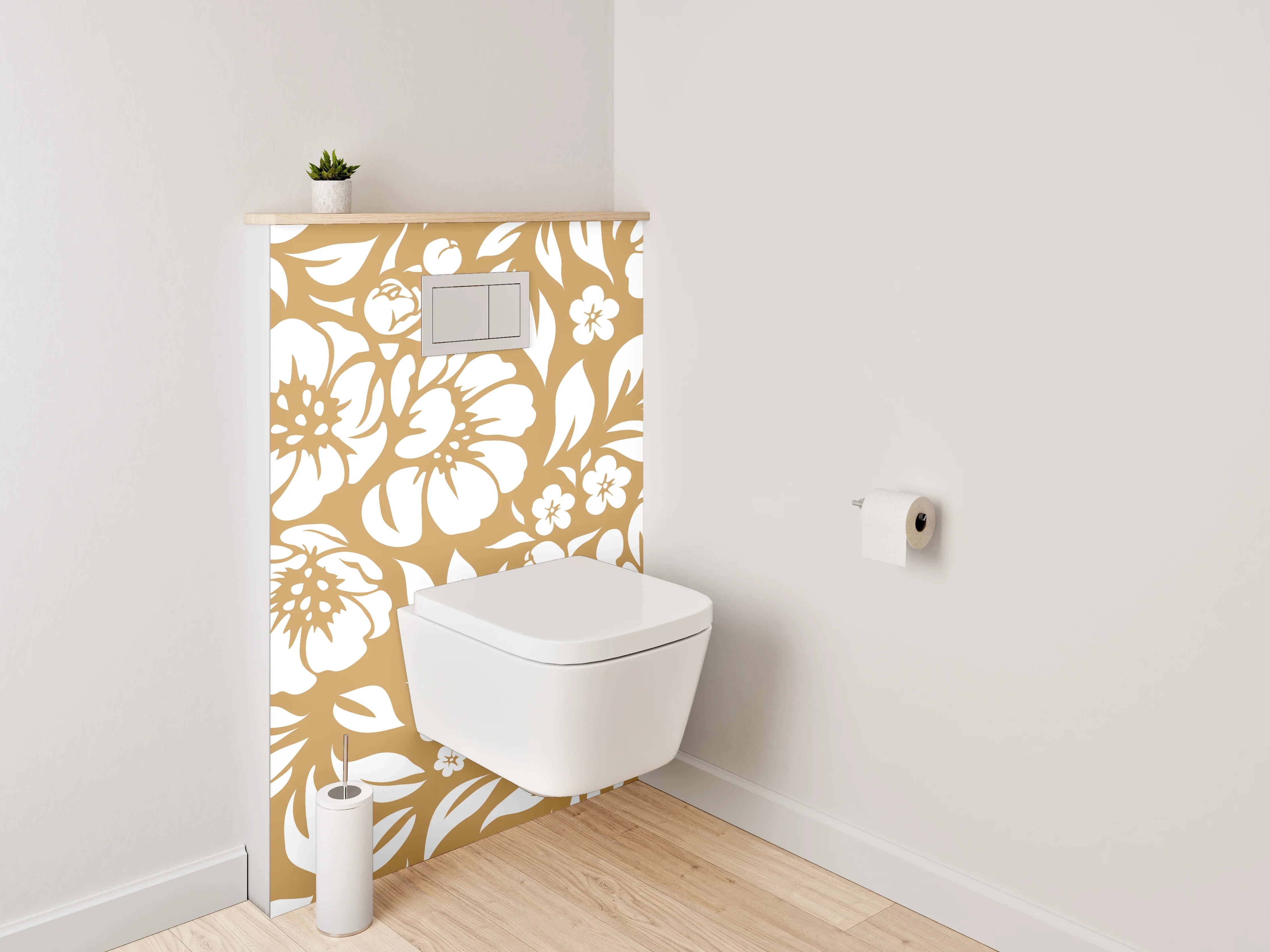 WC-Rückwand - Florales Muster in Beige und Weiß