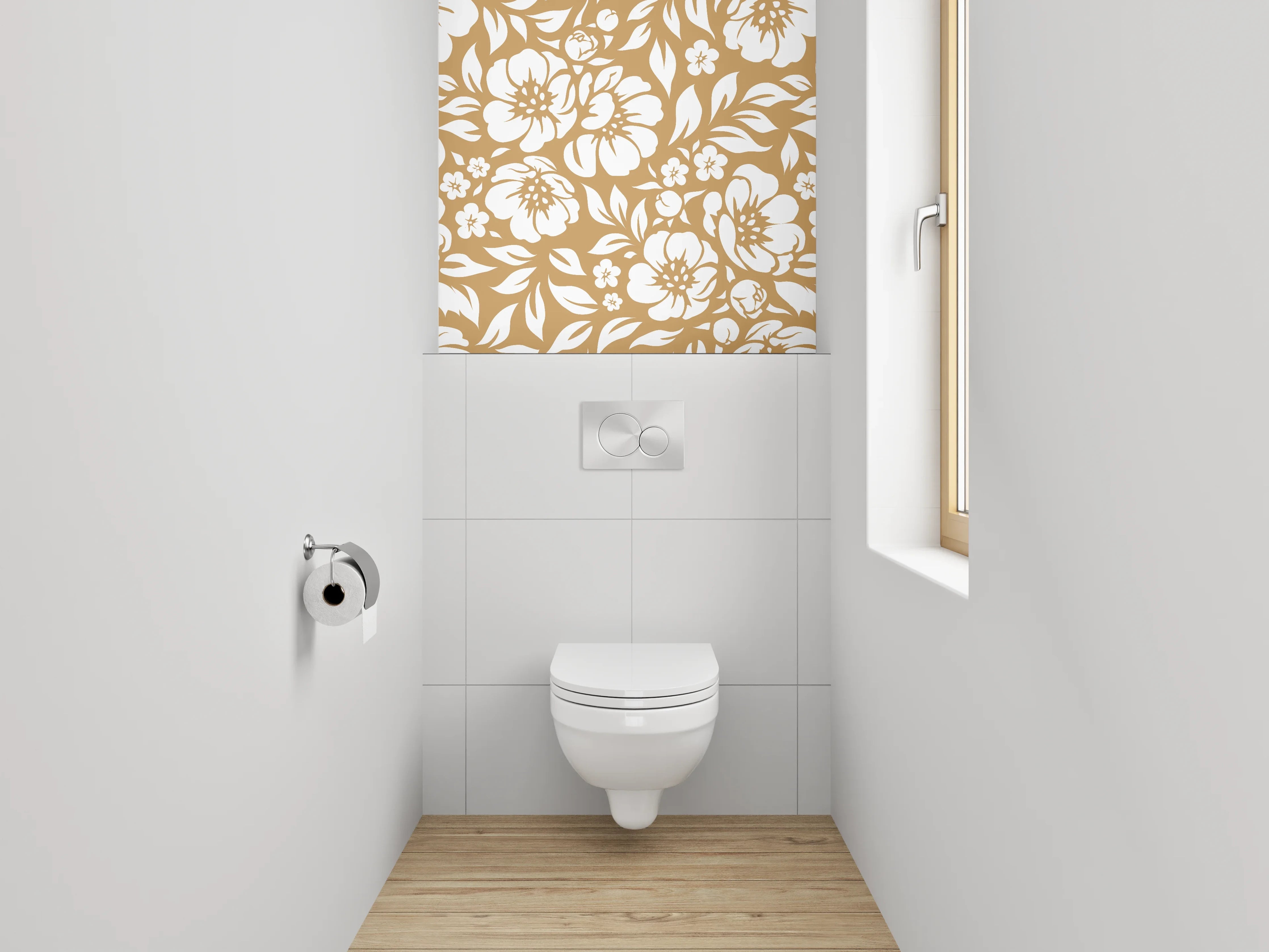 WC-Rückwand - Florales Muster in Braun-Weiß