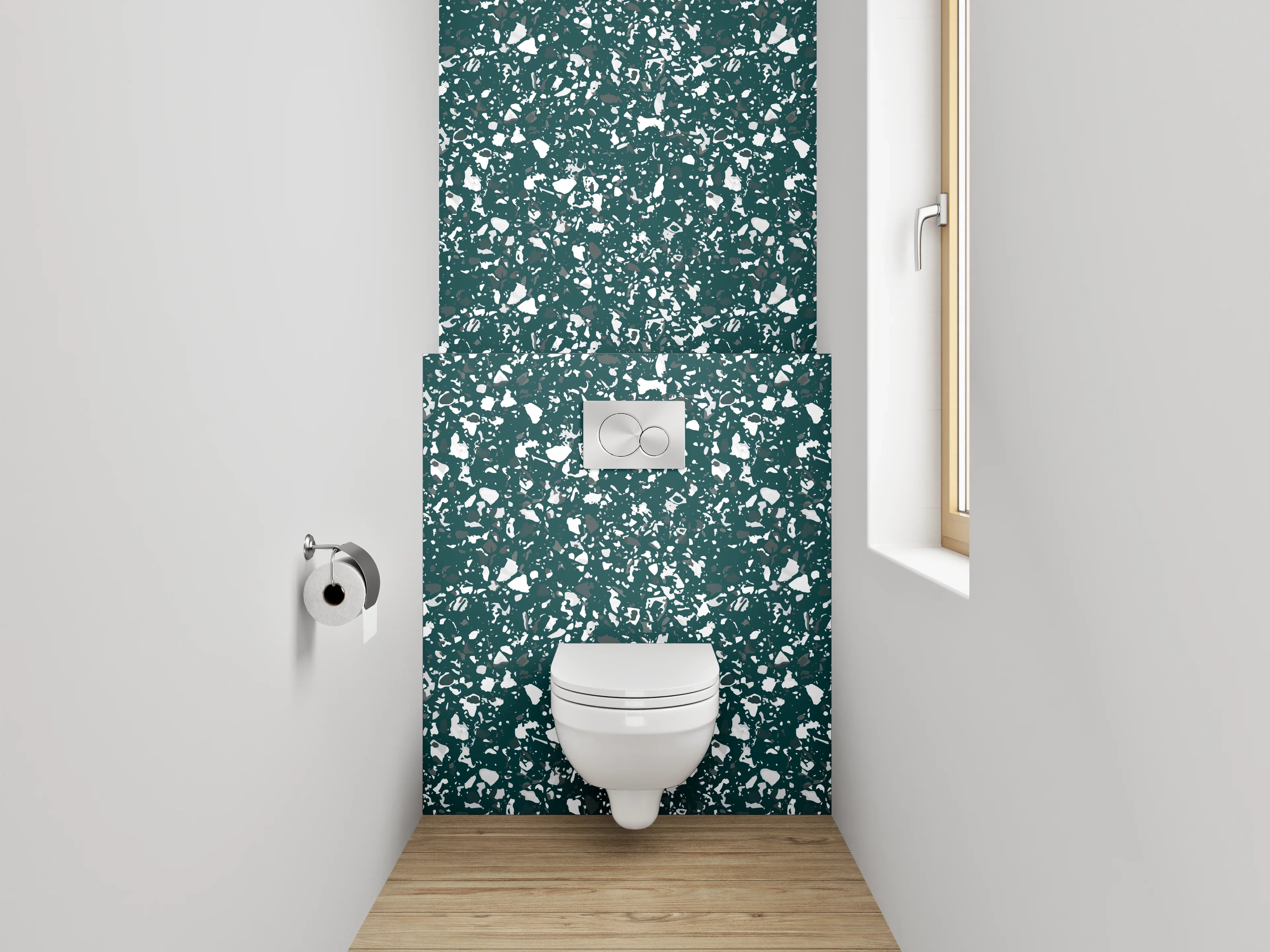 WC-Rückwand - Florales Muster in Grün Weiß