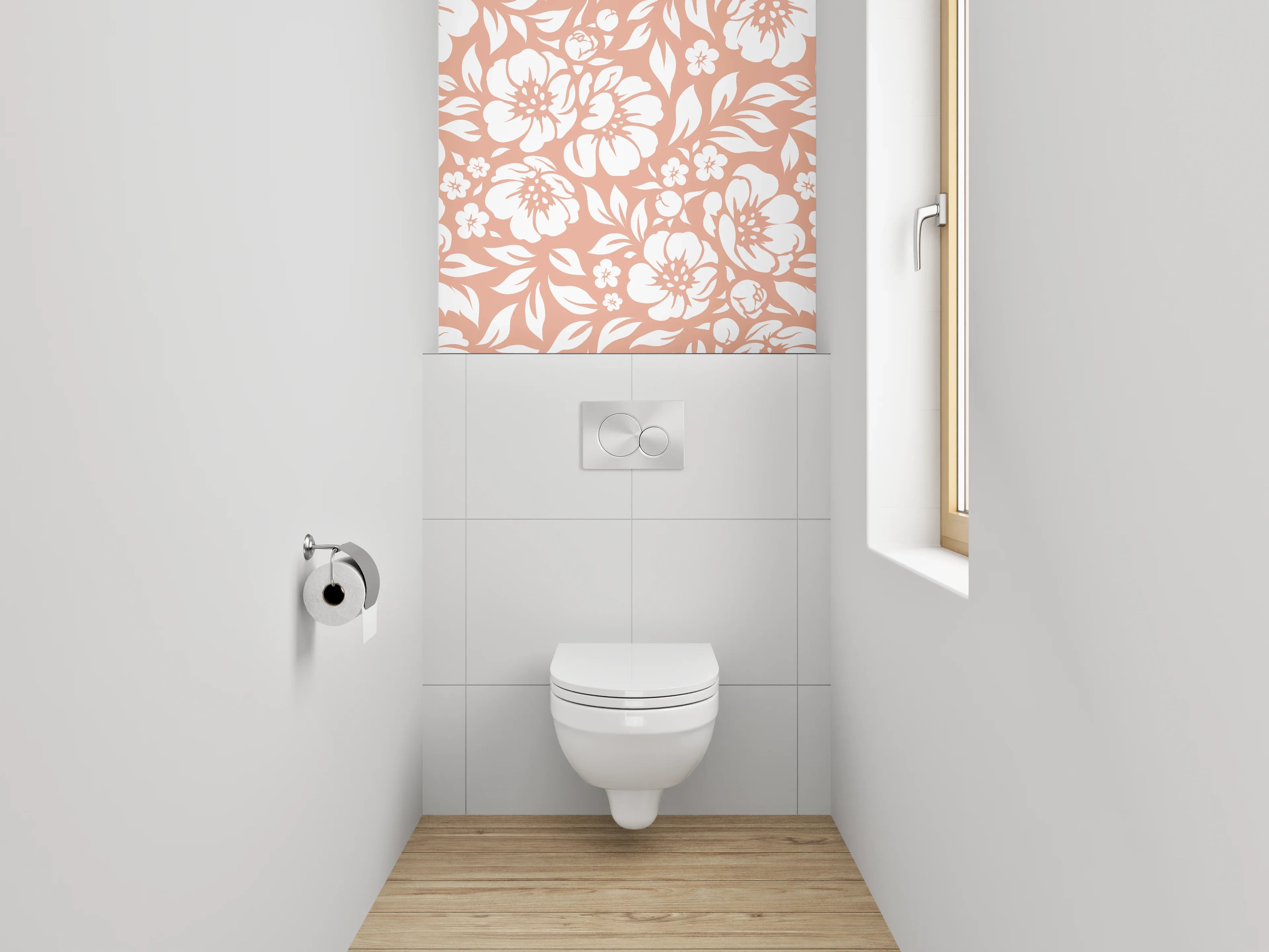 WC-Rückwand - Florales Muster in Terrakotta und Weiß