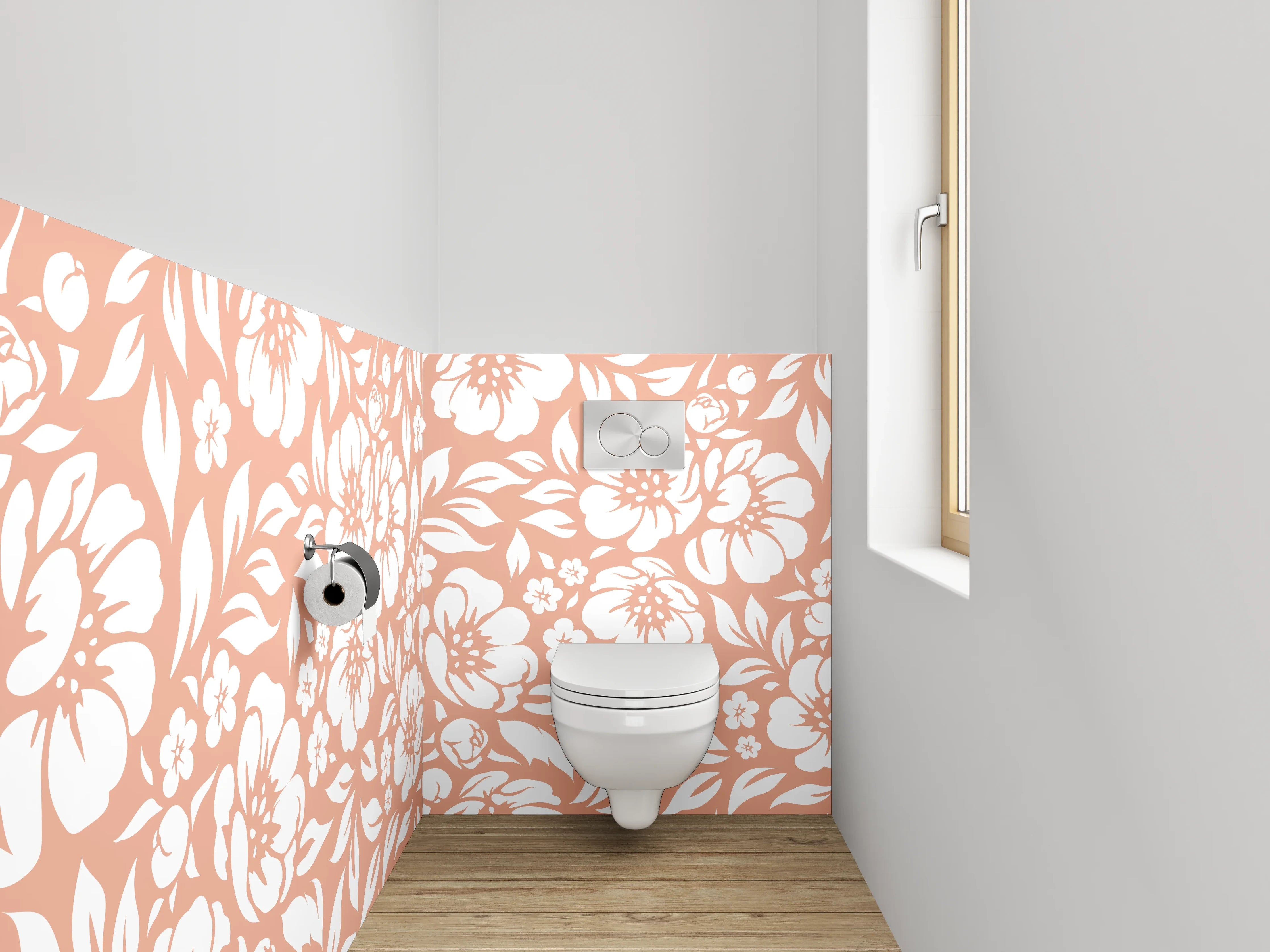 WC-Rückwand - Florales Muster in Terrakotta und Weiß