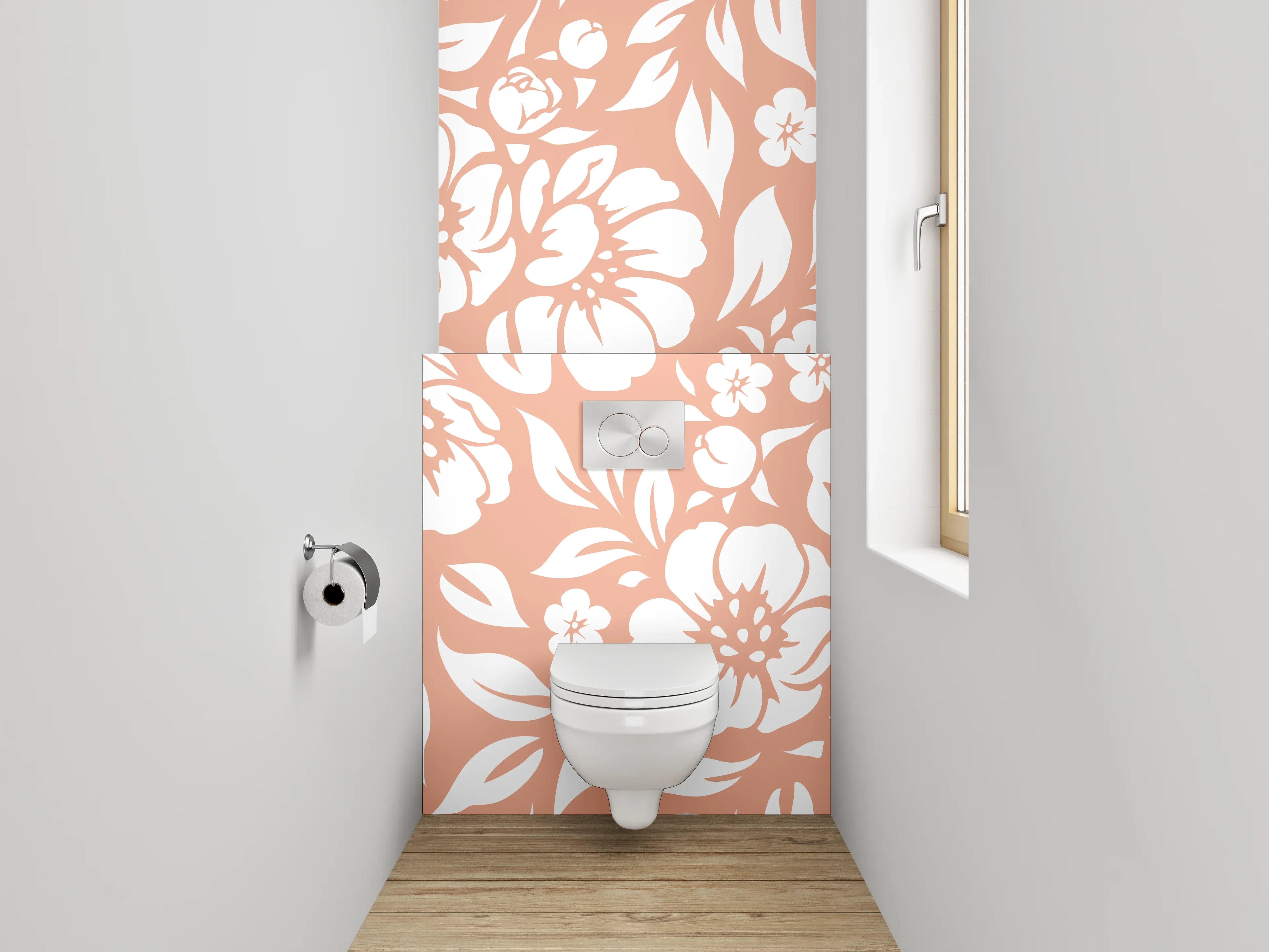 WC-Rückwand - Florales Muster in Terrakotta und Weiß