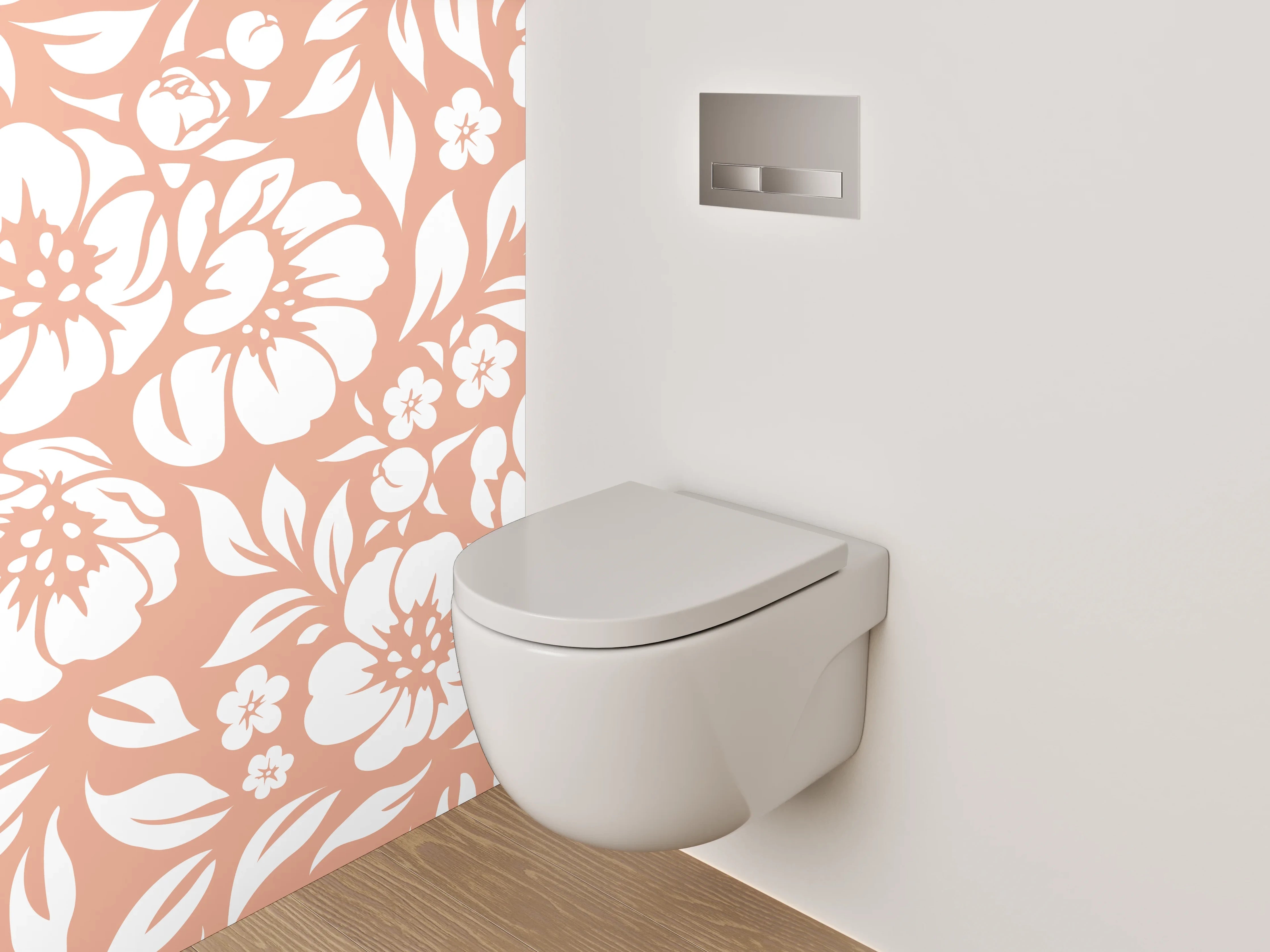 WC-Rückwand - Florales Muster in Terrakotta und Weiß