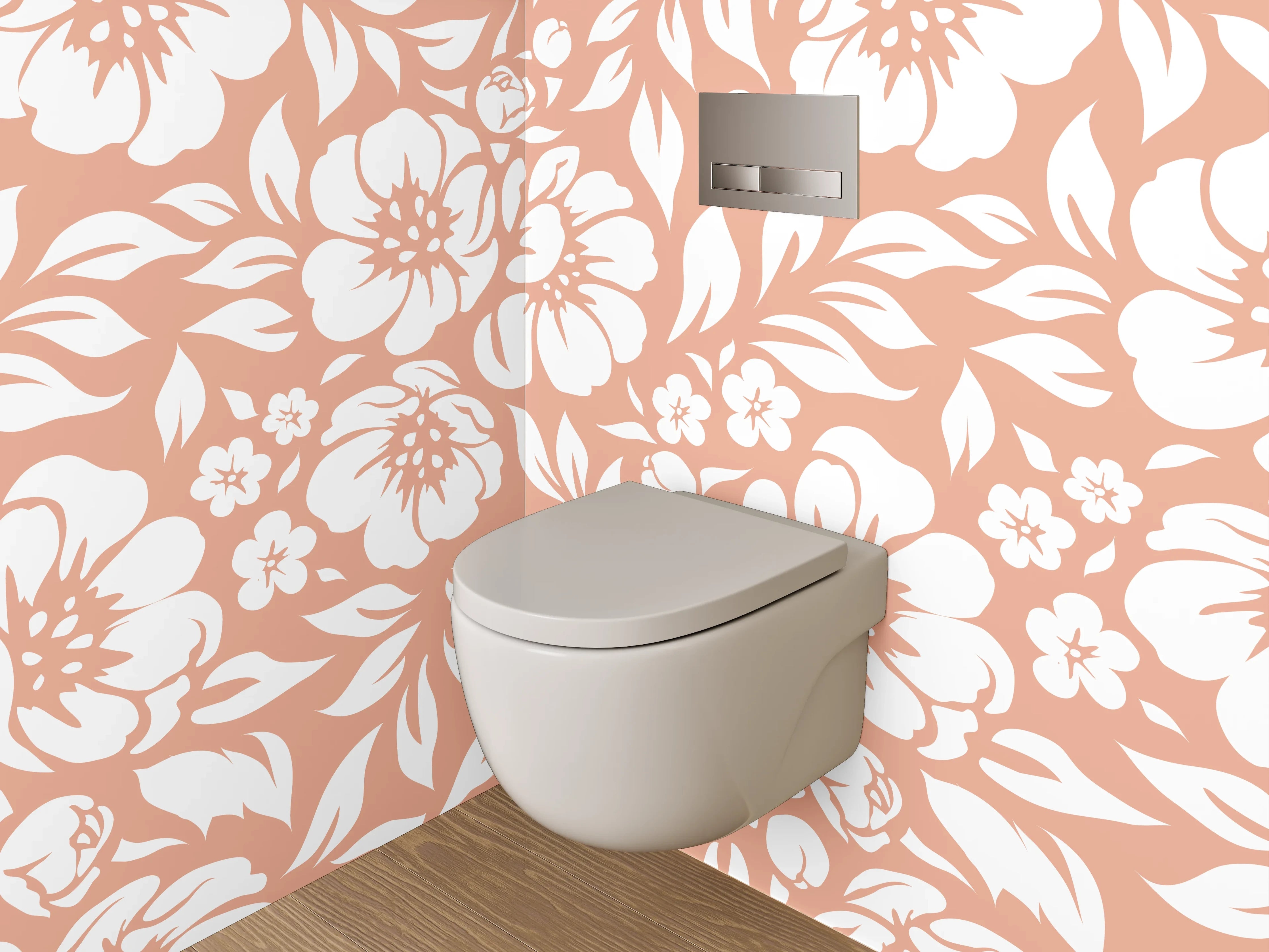 WC-Rückwand - Florales Muster in Terrakotta und Weiß