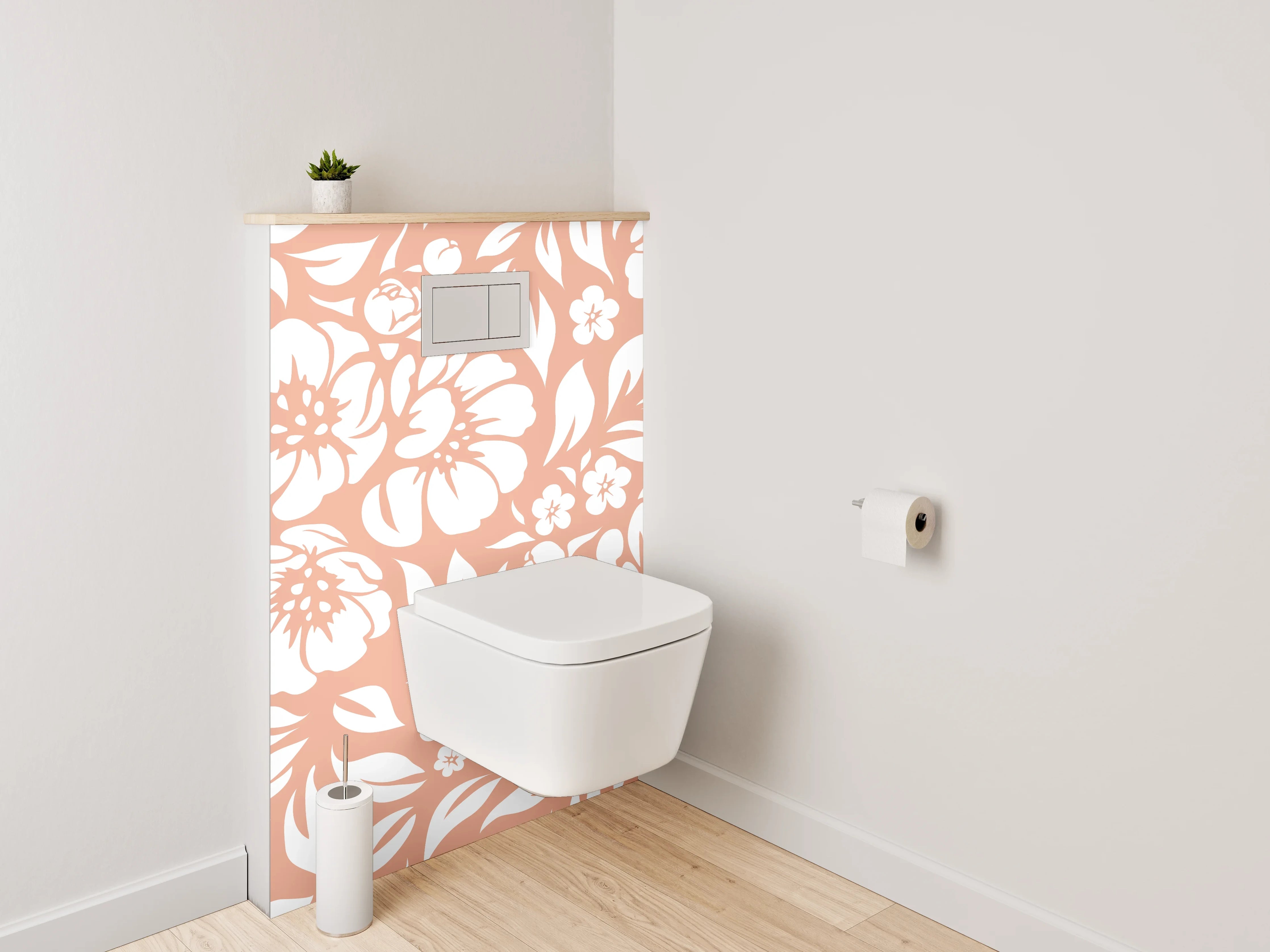 WC-Rückwand - Florales Muster in Terrakotta und Weiß