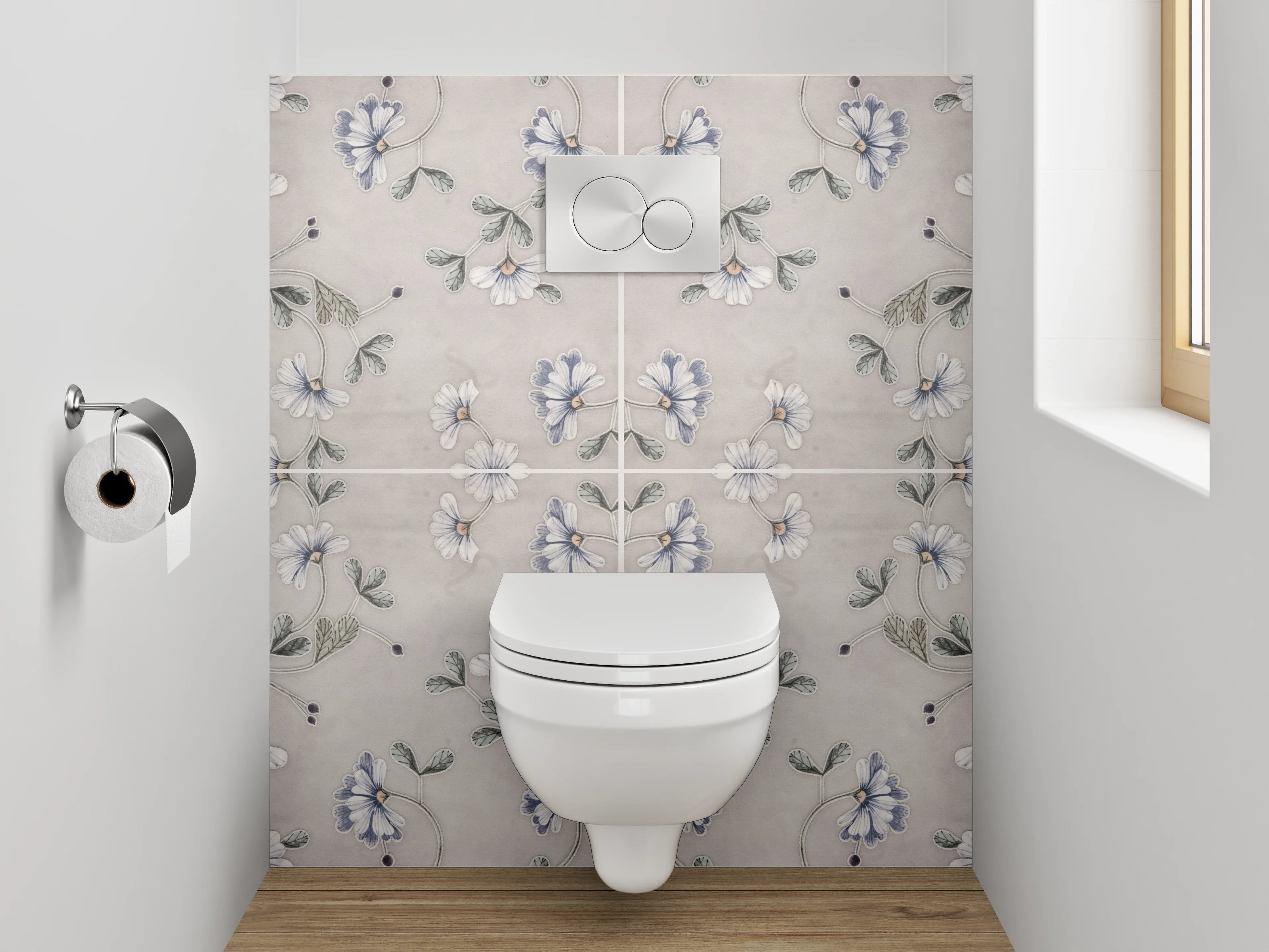 WC-Rückwand - Florales Muster in sanftem Beige