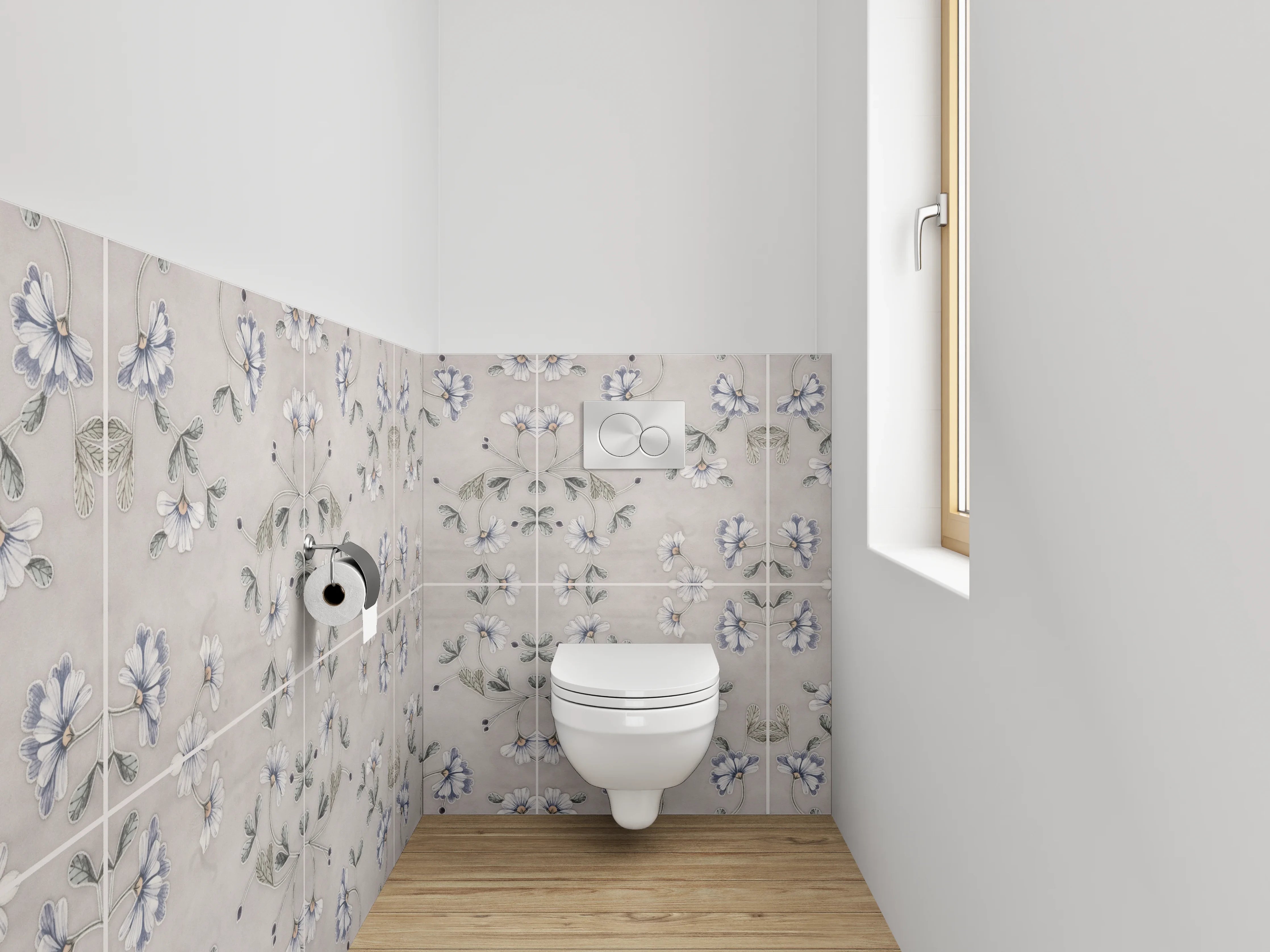WC-Rückwand - Florales Muster in sanftem Beige