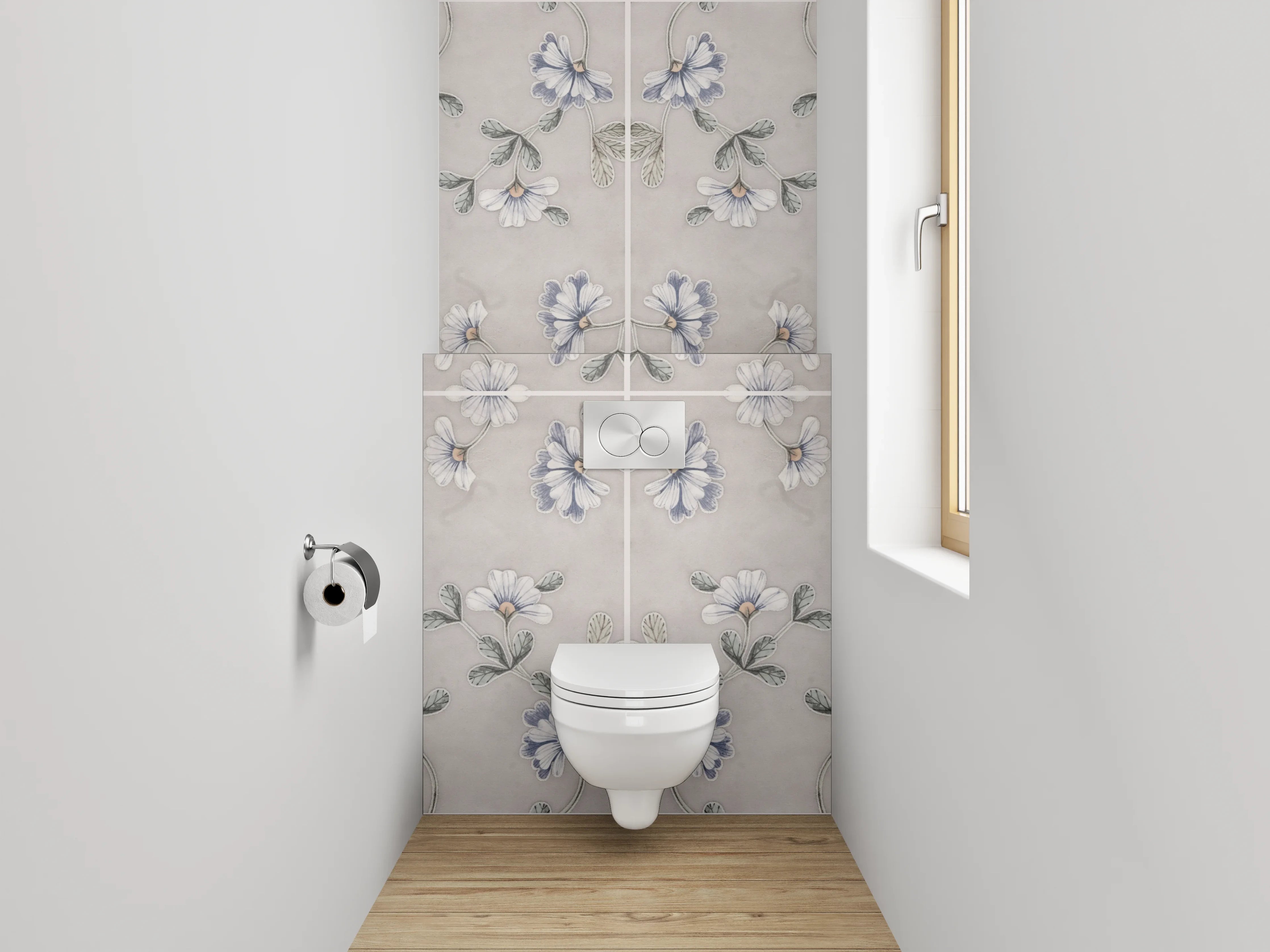 WC-Rückwand - Florales Muster in sanftem Beige