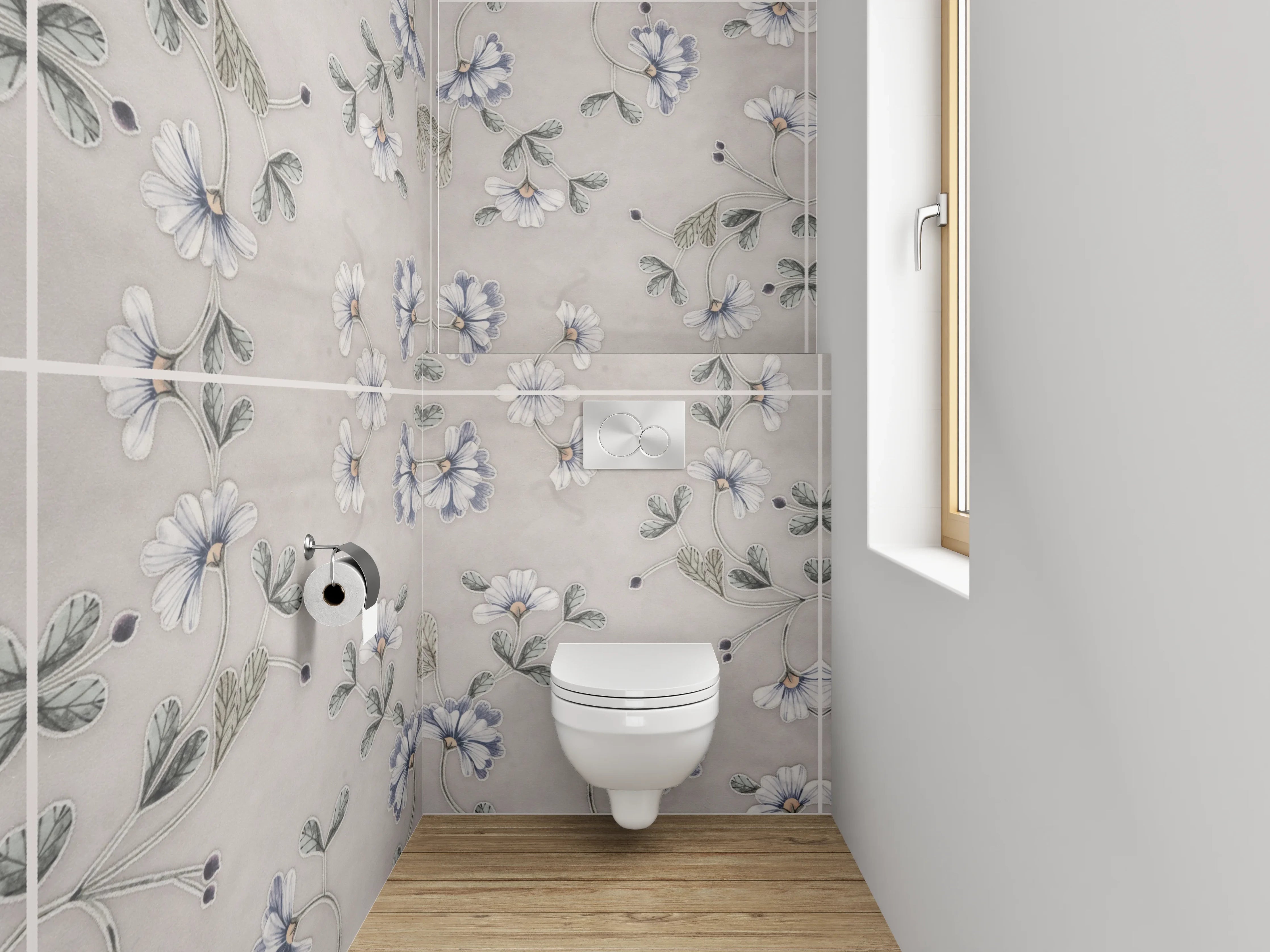 WC-Rückwand - Florales Muster in sanftem Beige