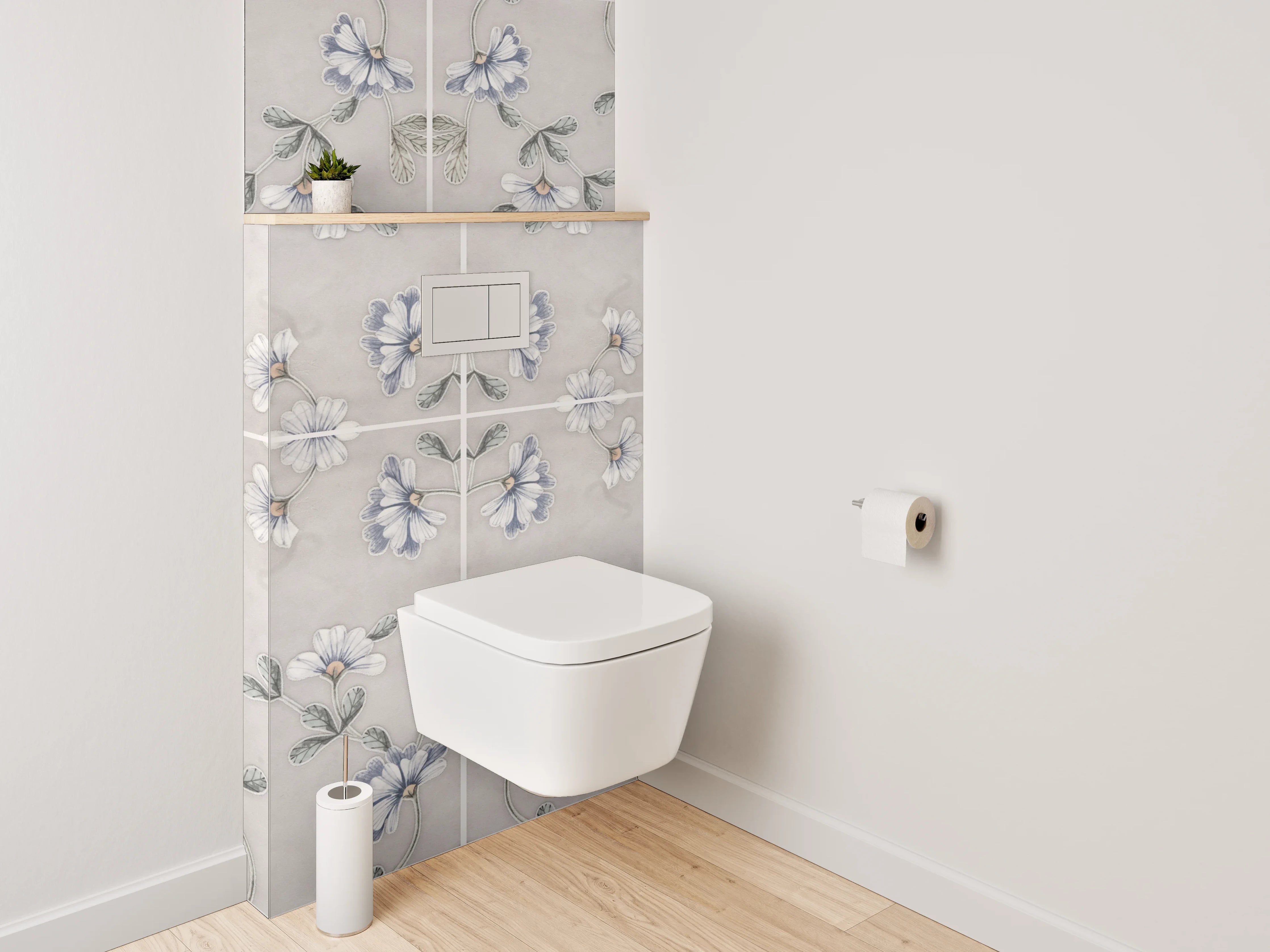 WC-Rückwand - Florales Muster in sanftem Beige