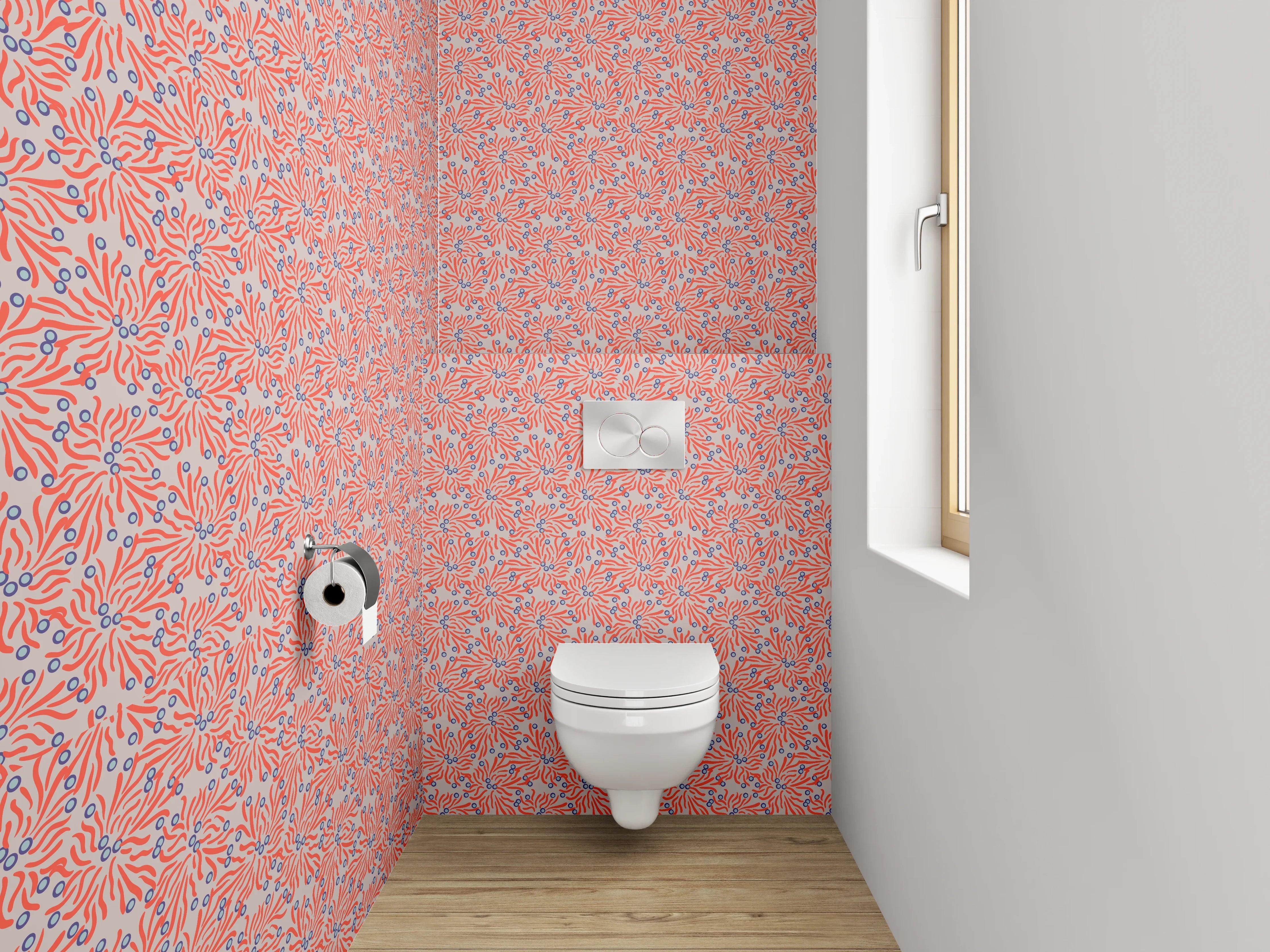 WC-Rückwand - Florales Muster rot-blau modern