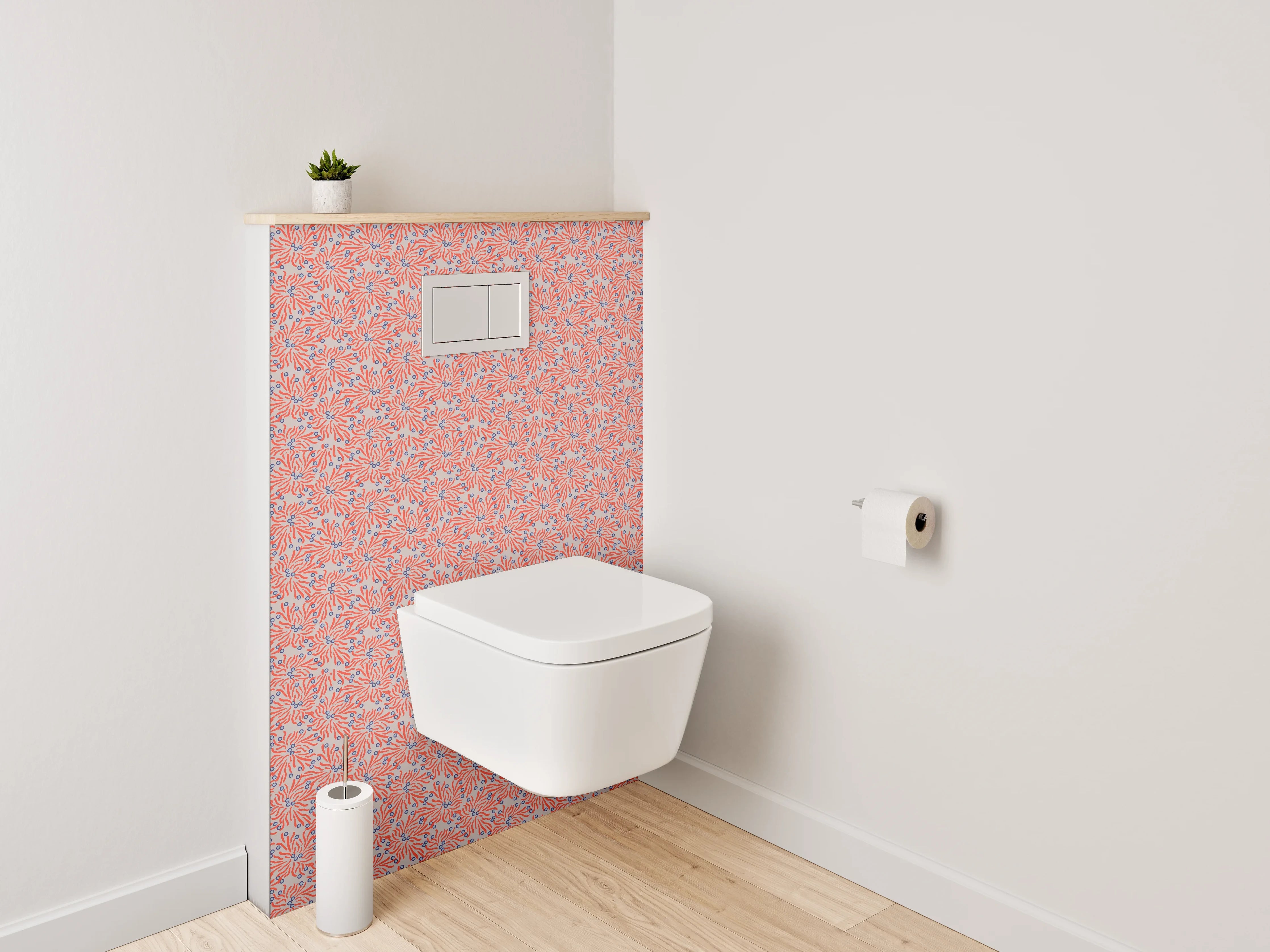 WC-Rückwand - Florales Muster rot-blau modern