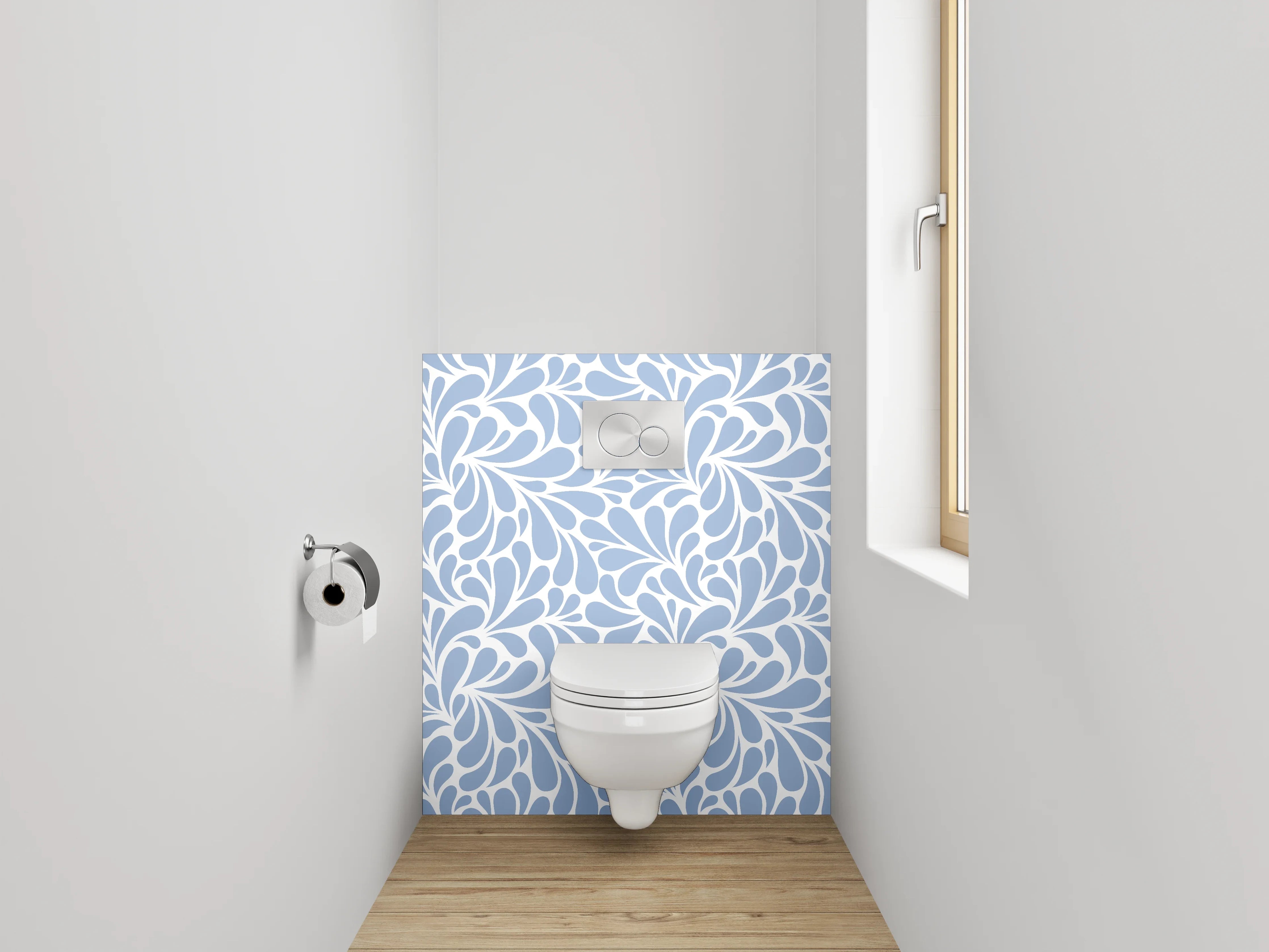 WC-Rückwand - Florales Ornament Blau Weiß Muster