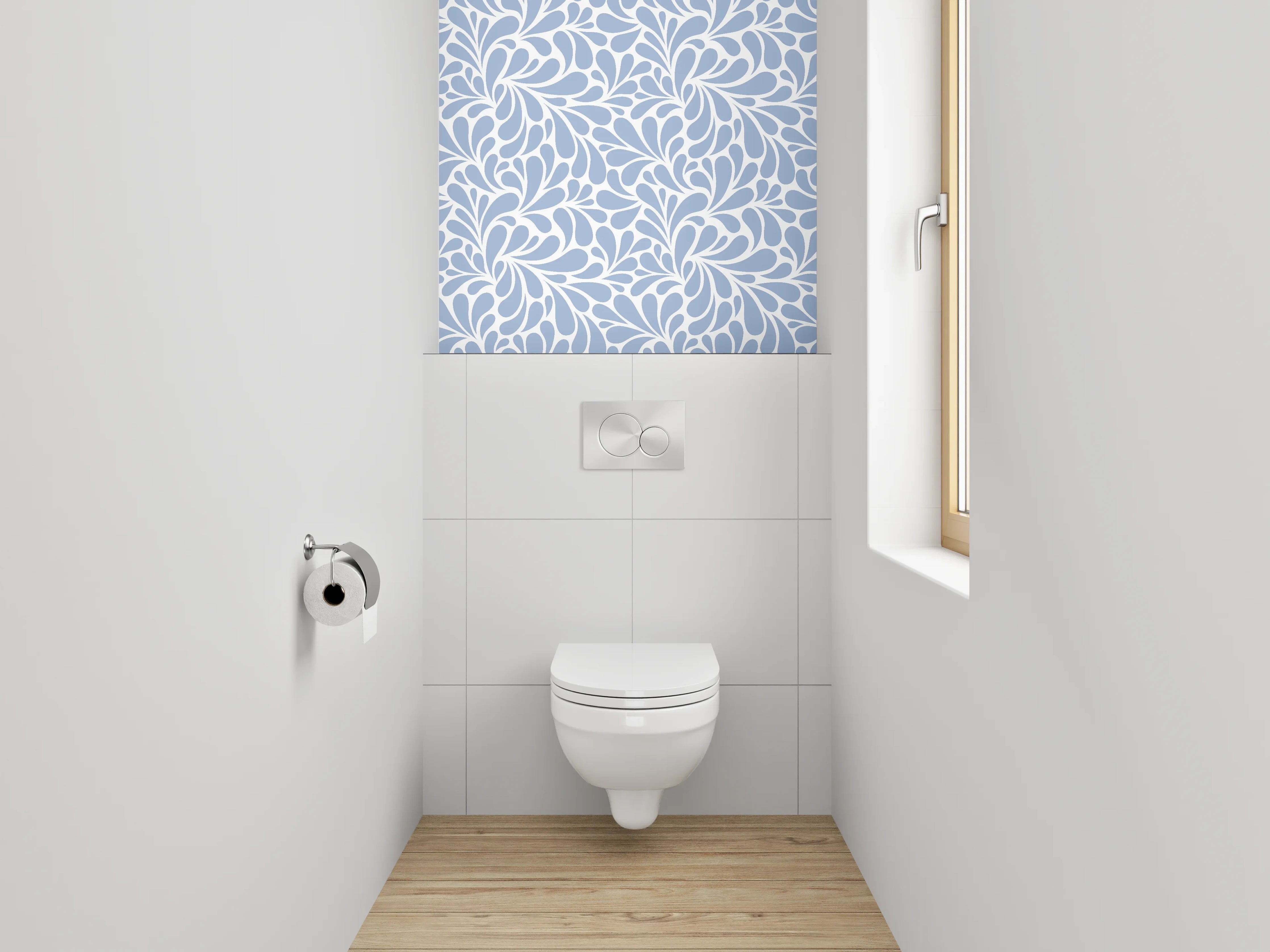 WC-Rückwand - Florales Ornament Blau Weiß Muster