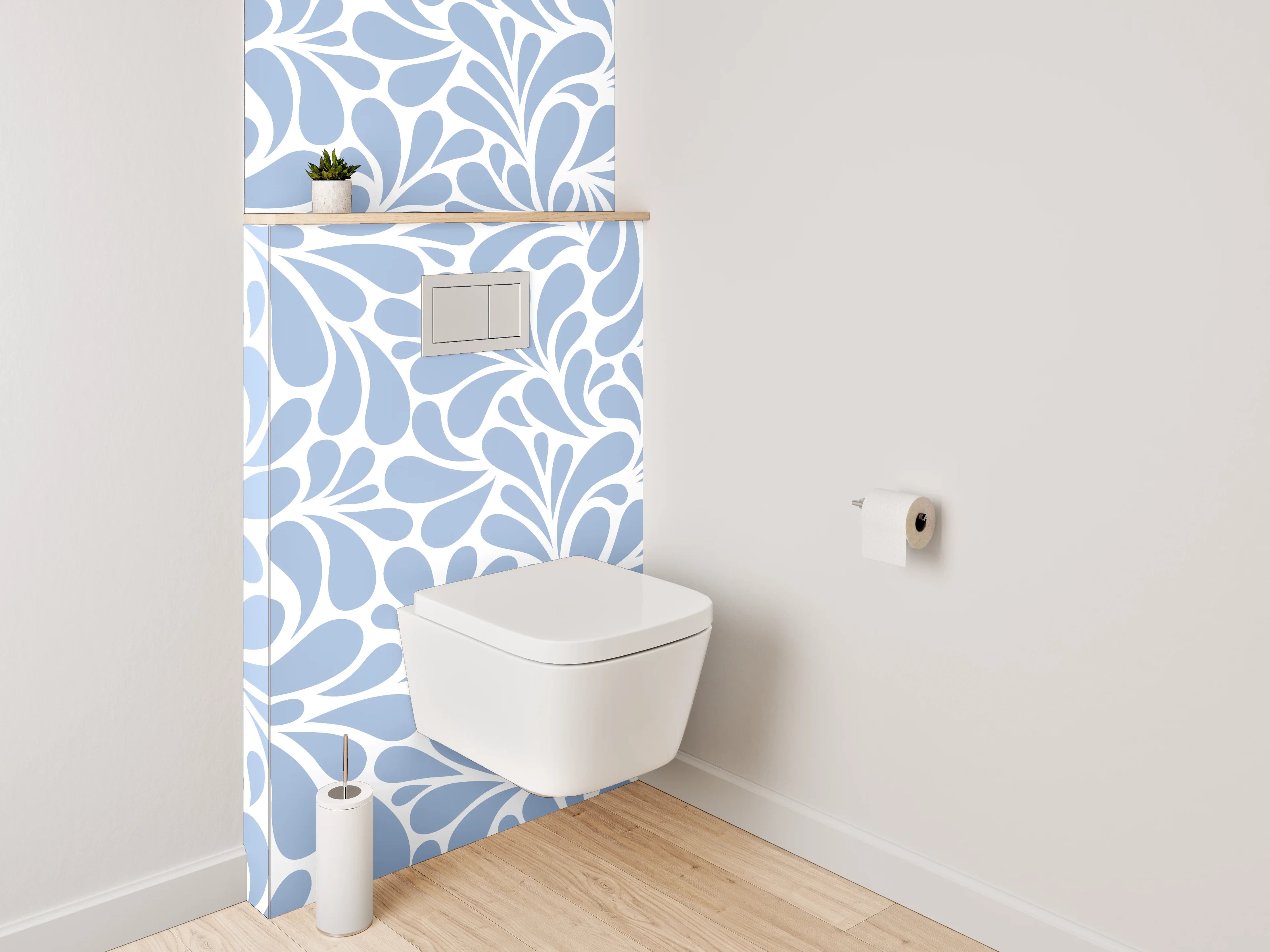 WC-Rückwand - Florales Ornament Blau Weiß Muster