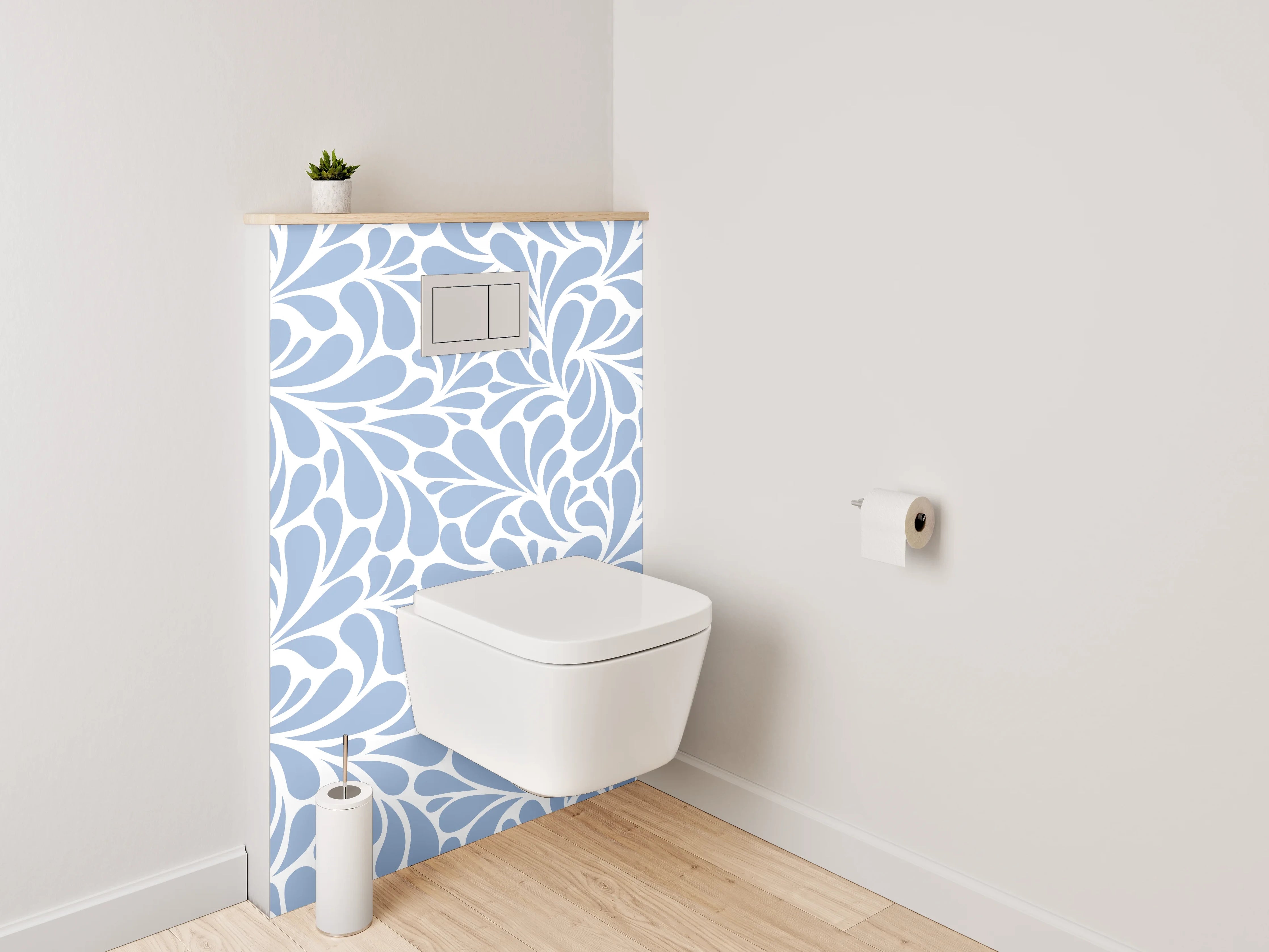 WC-Rückwand - Florales Ornament Blau Weiß Muster