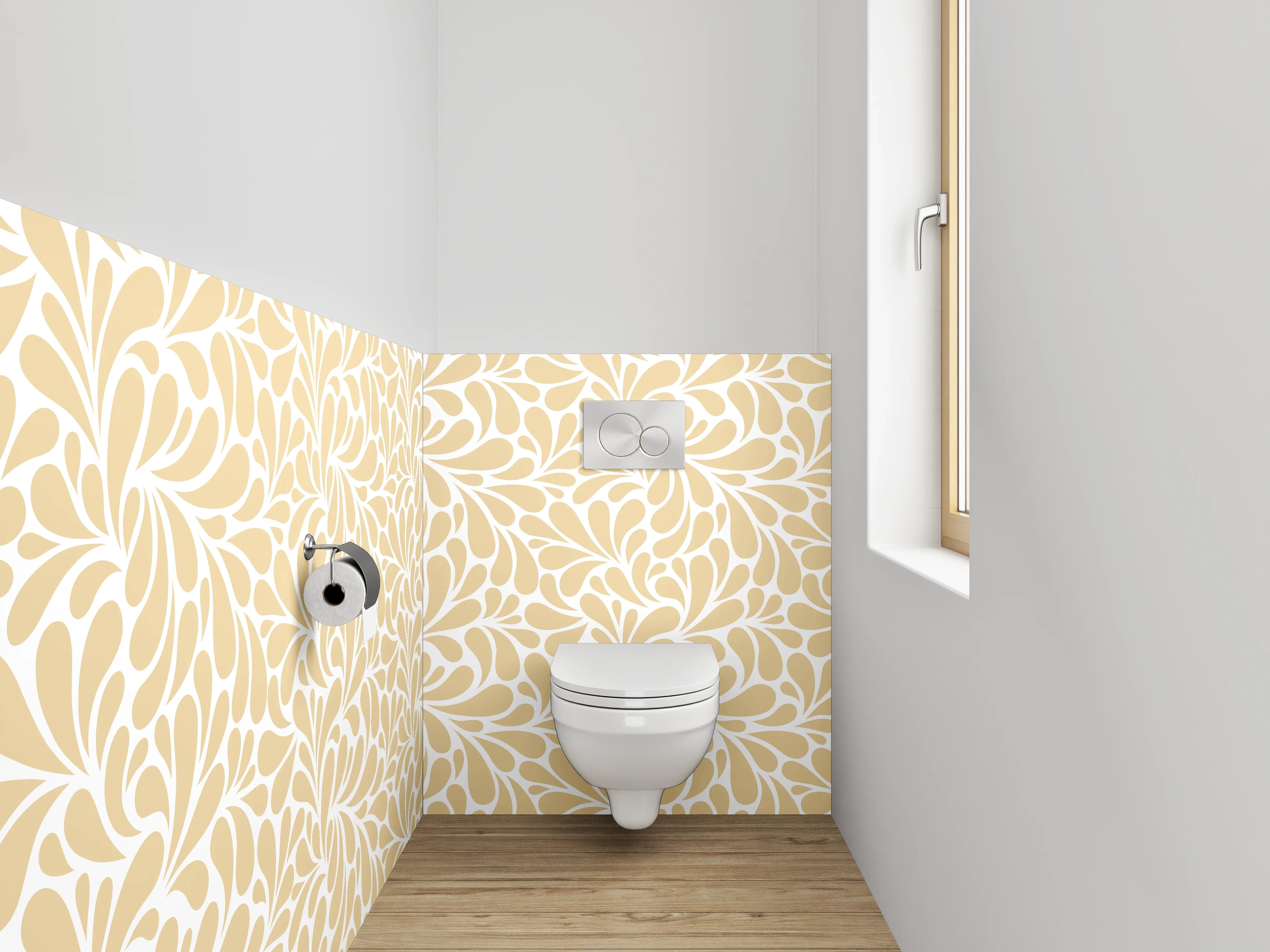 WC-Rückwand - Florales Ornament Muster Beige Weiß
