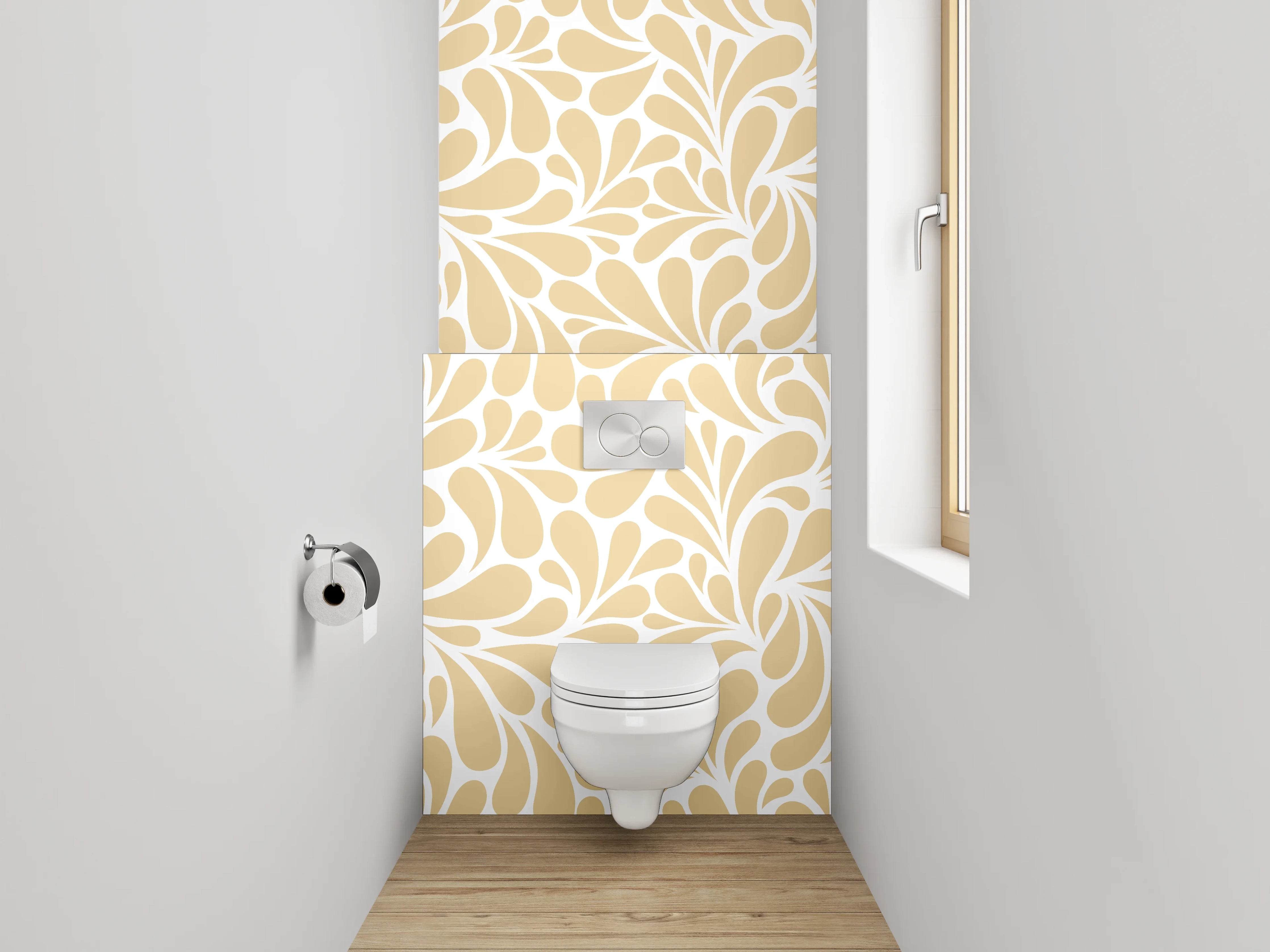WC-Rückwand - Florales Ornament Muster Beige Weiß