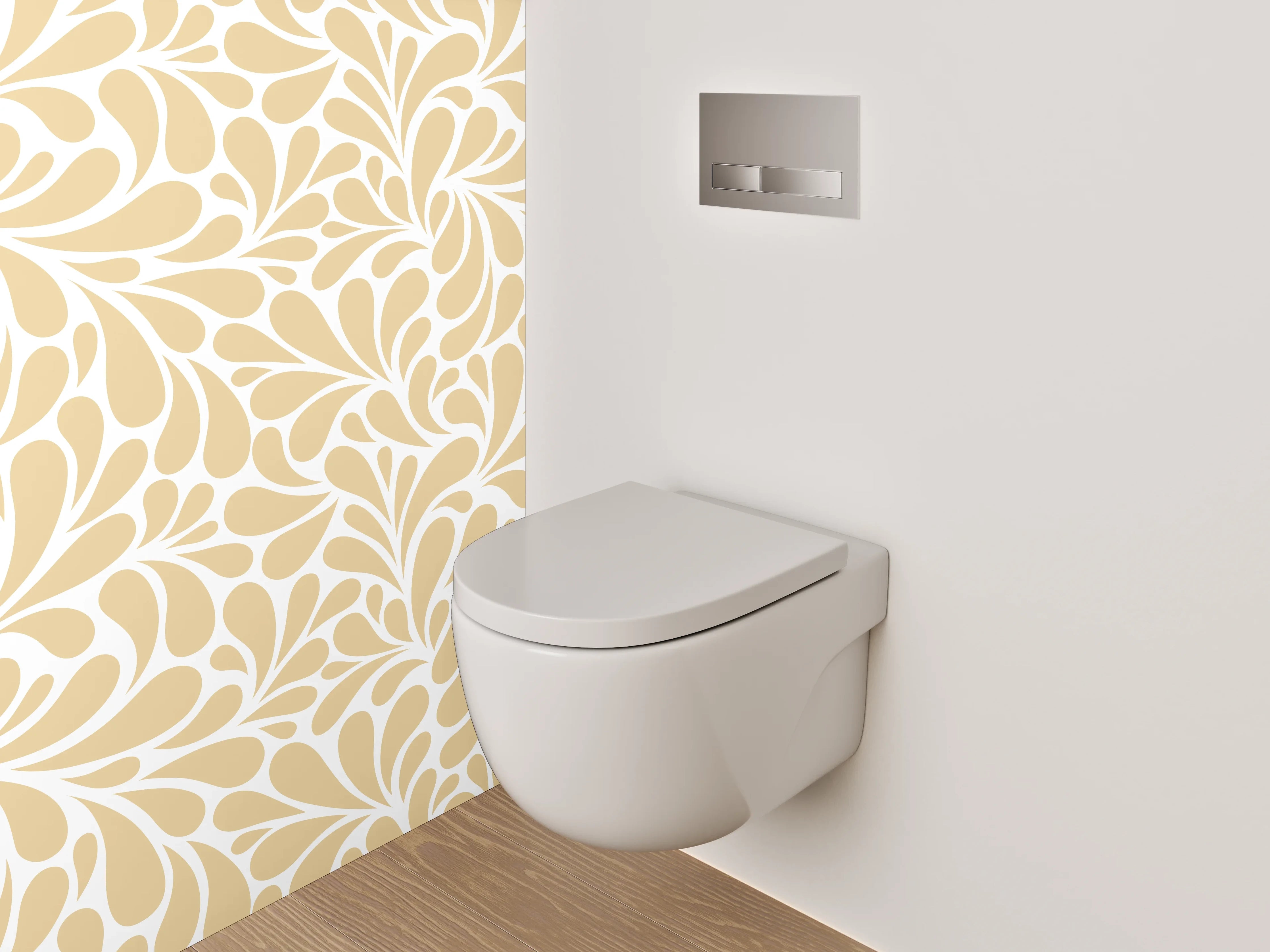 WC-Rückwand - Florales Ornament Muster Beige Weiß
