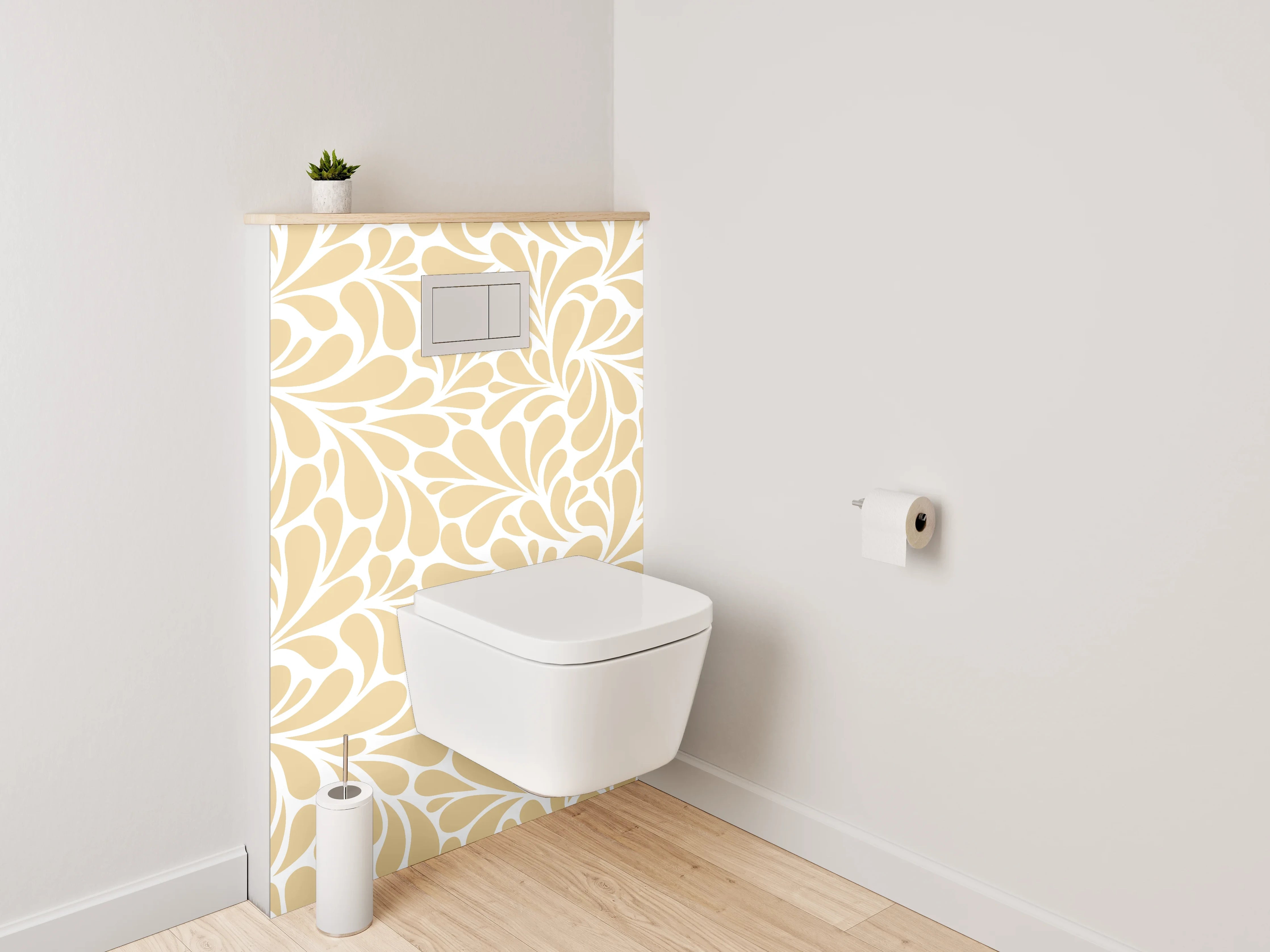 WC-Rückwand - Florales Ornament Muster Beige Weiß