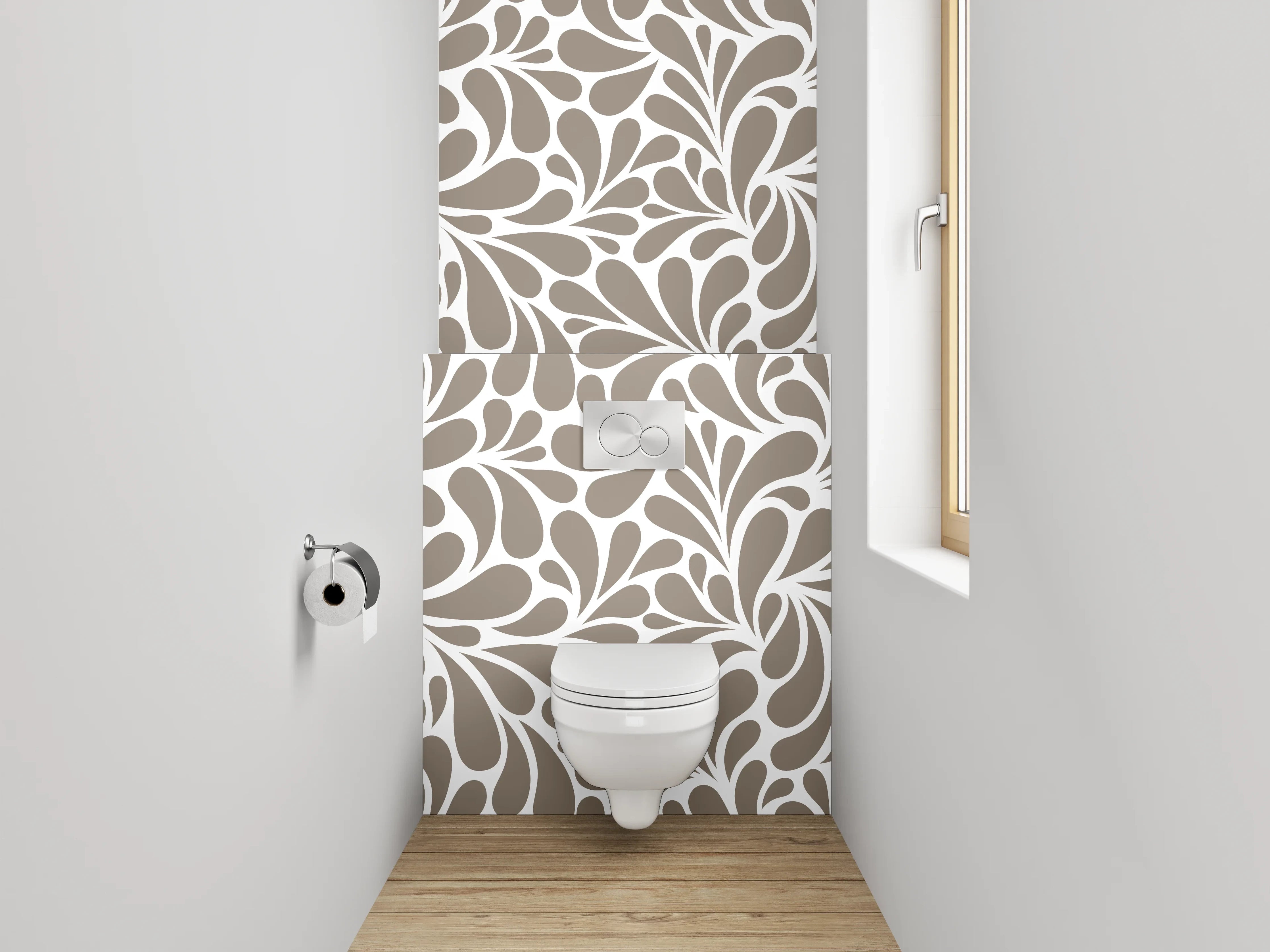 WC-Rückwand - Florales Ornament Muster Braun Weiß