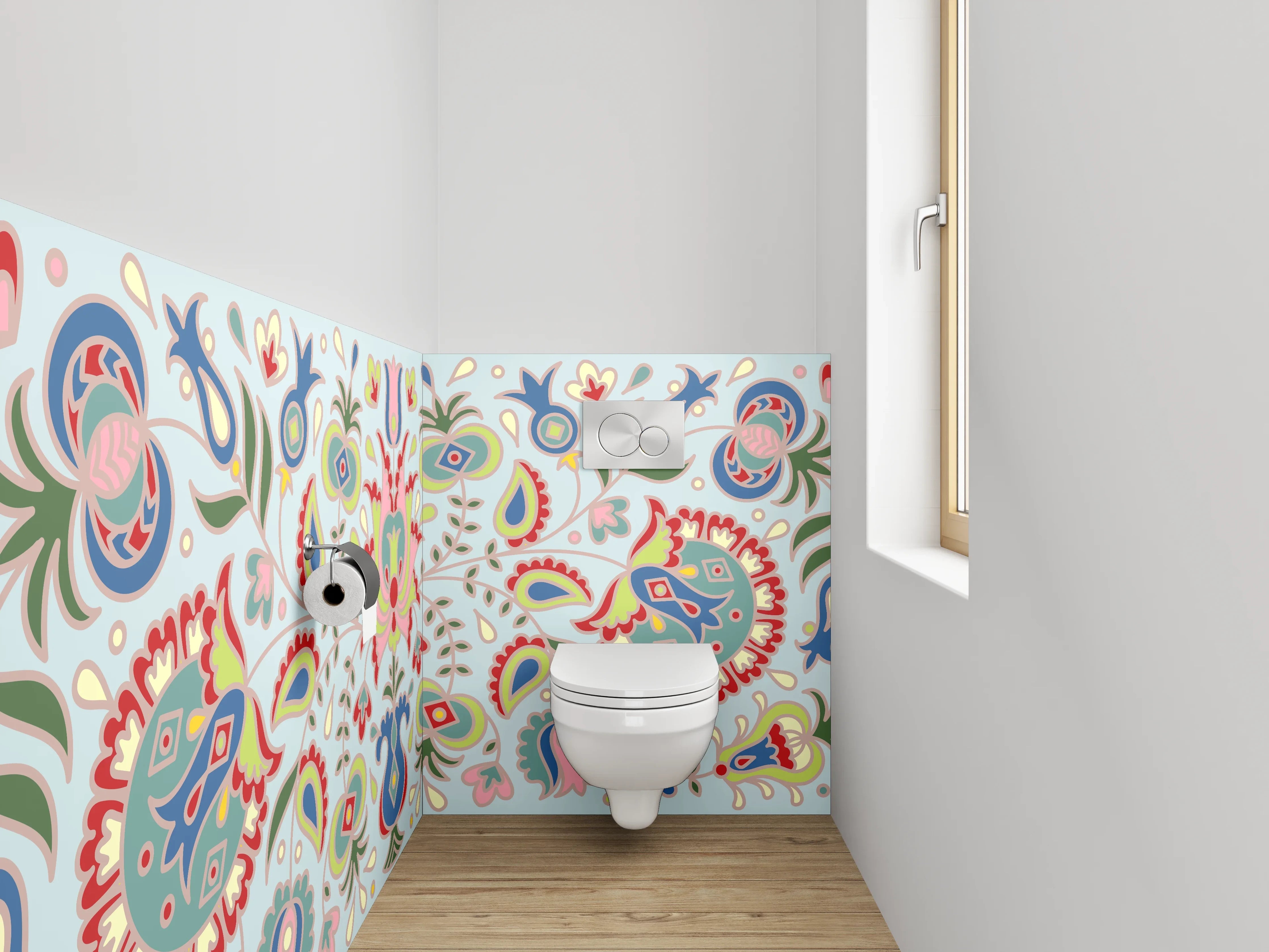 WC-Rückwand - Florales Ornament Muster Pastell