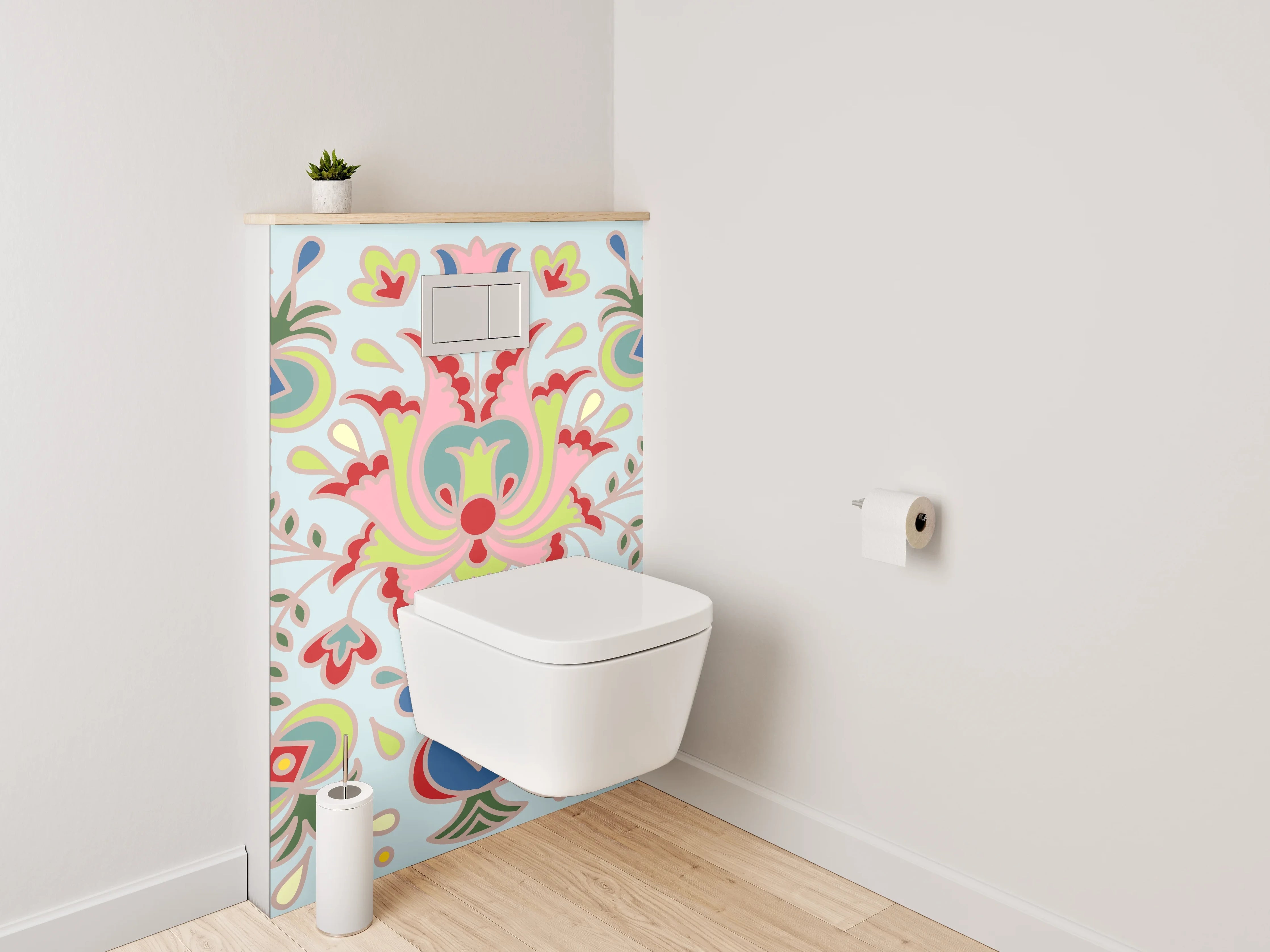 WC-Rückwand - Florales Ornament Muster Pastell