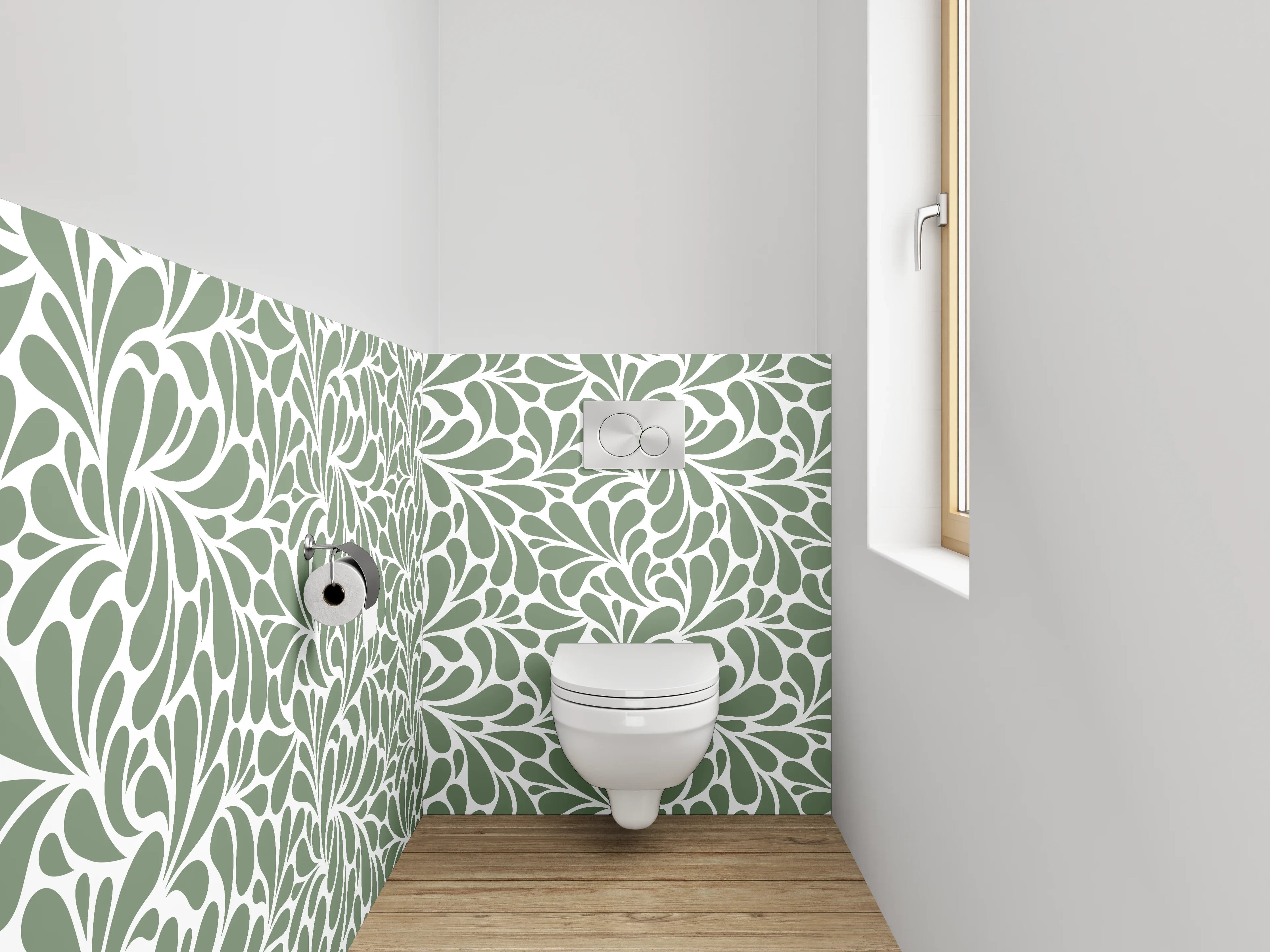 WC-Rückwand - Florales Ornament-Muster grün-weiß