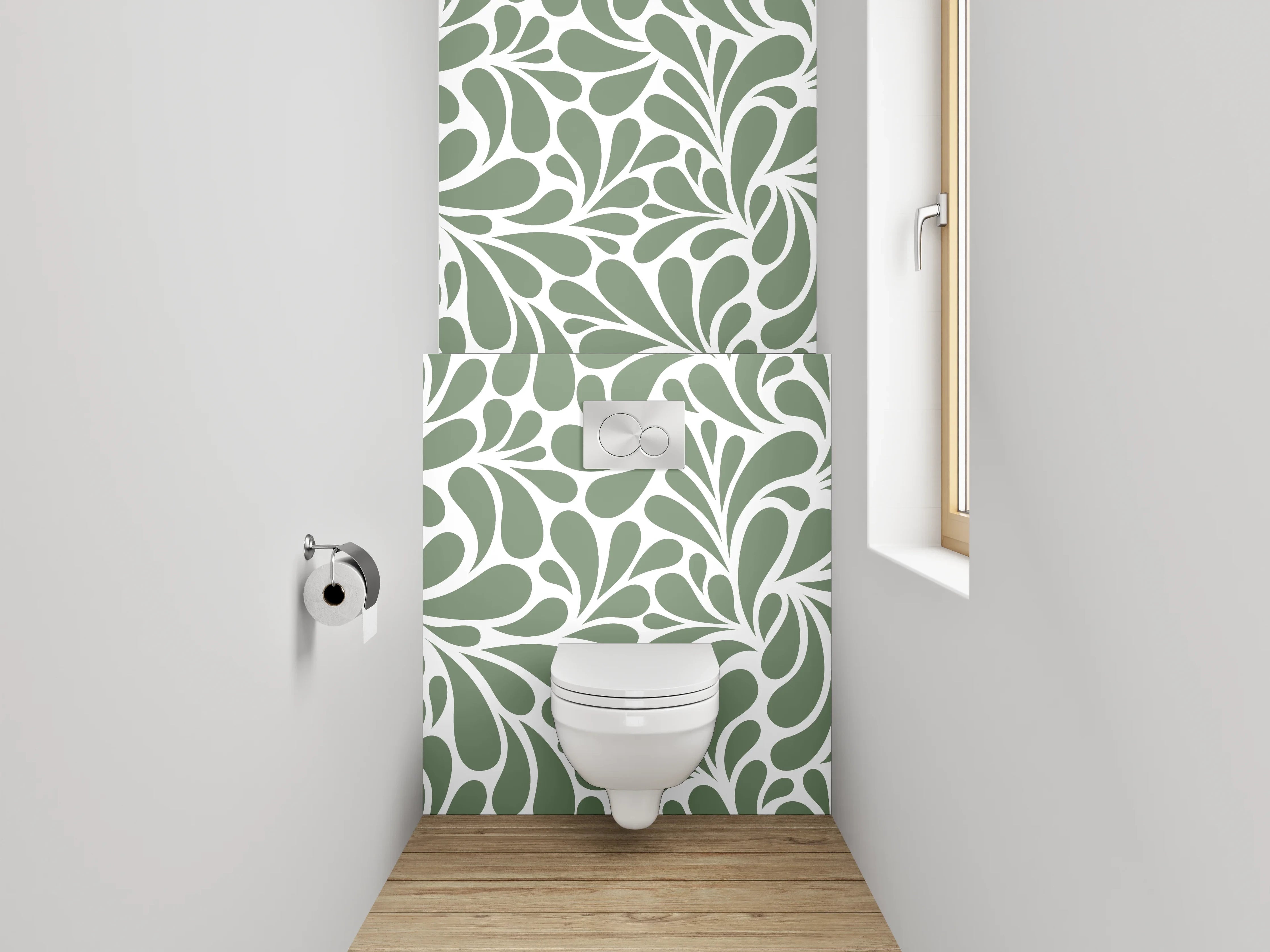 WC-Rückwand - Florales Ornament-Muster grün-weiß