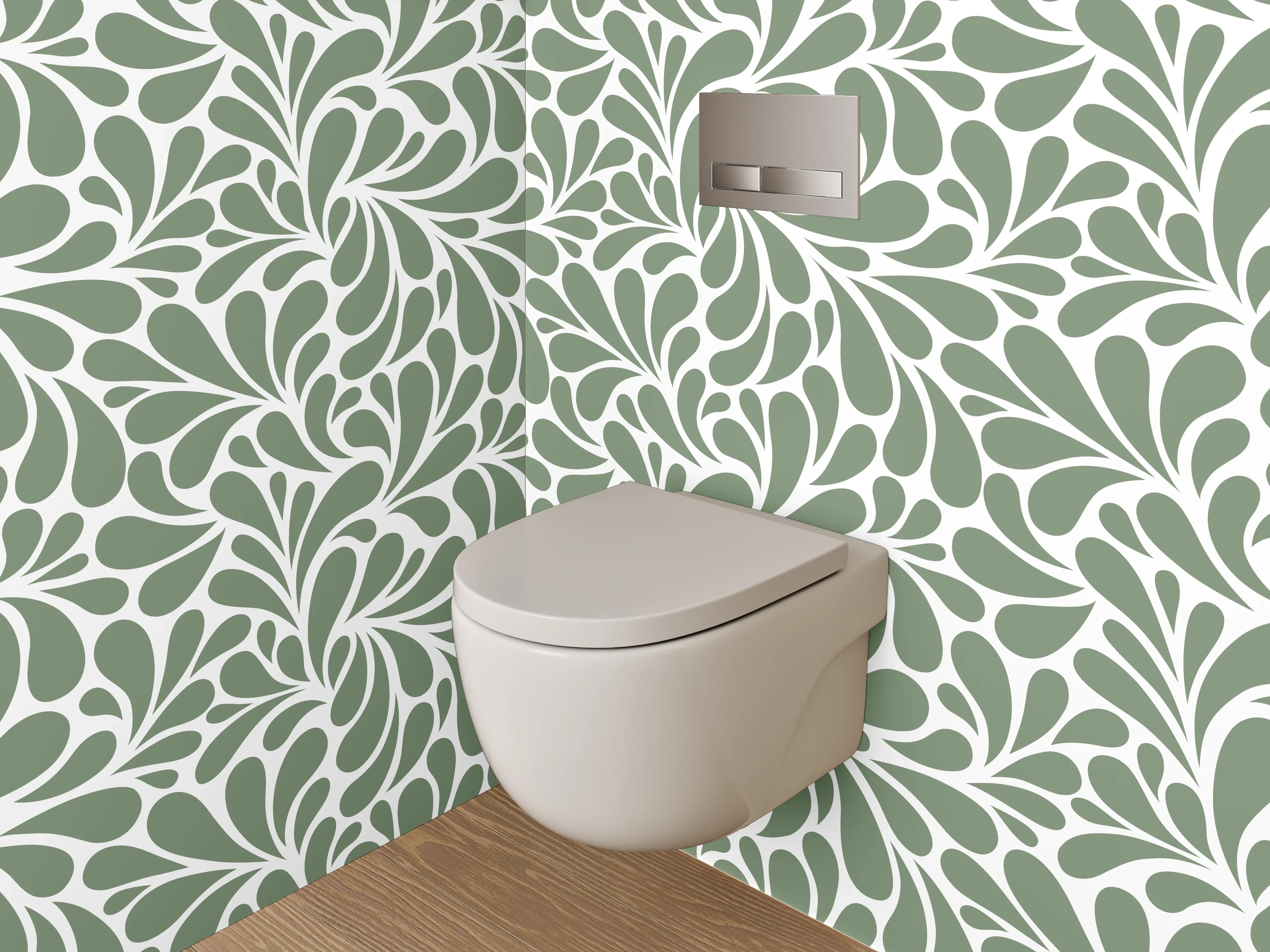 WC-Rückwand - Florales Ornament-Muster grün-weiß